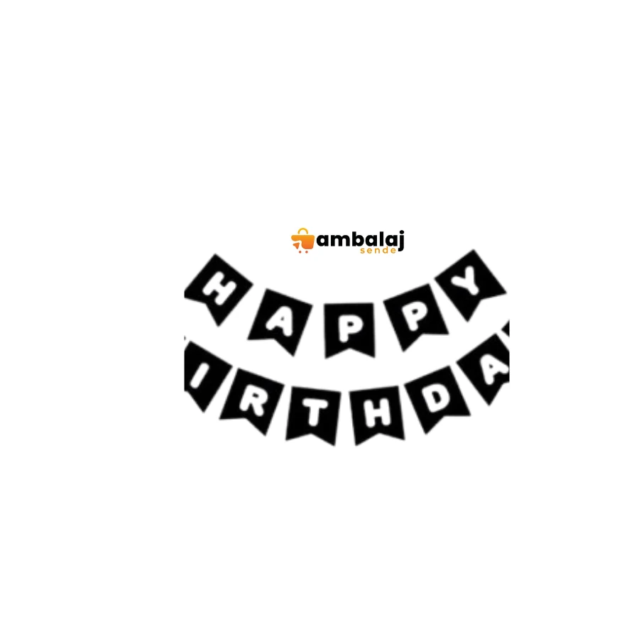 HAPPY BIRTHDAY BANNER SİYAH GÜMÜŞ BASKILI