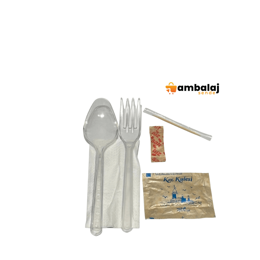 ÇATAL-KAŞIK-KÜRDAN-TUZ-PEÇETE VE ISLAK MENDİL SET