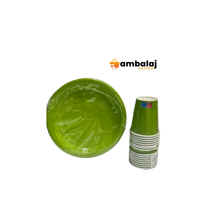 DÜZ YEŞİL RENK TABAK-BARDAK SET