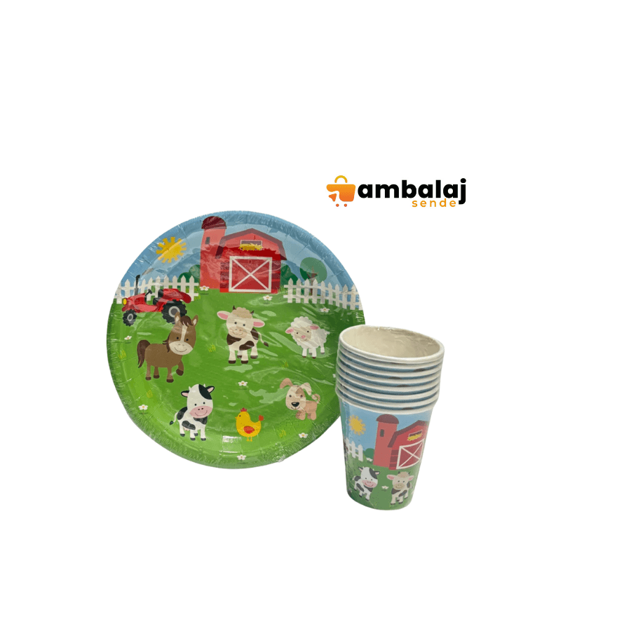 ÇİFTLİK DESEN BASKILI TABAK-BARDAK SET