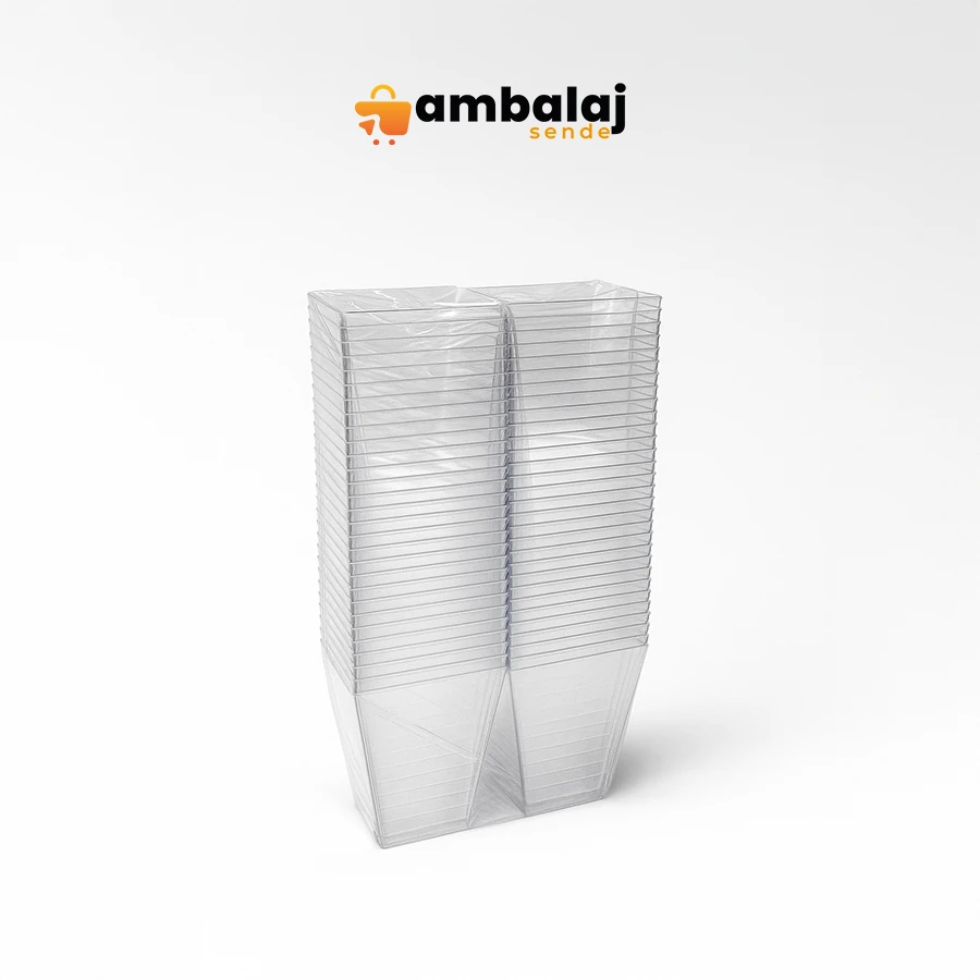 MİNİ MİKA PLASTİK KÜBİK KASE 200CC (50'Lİ)