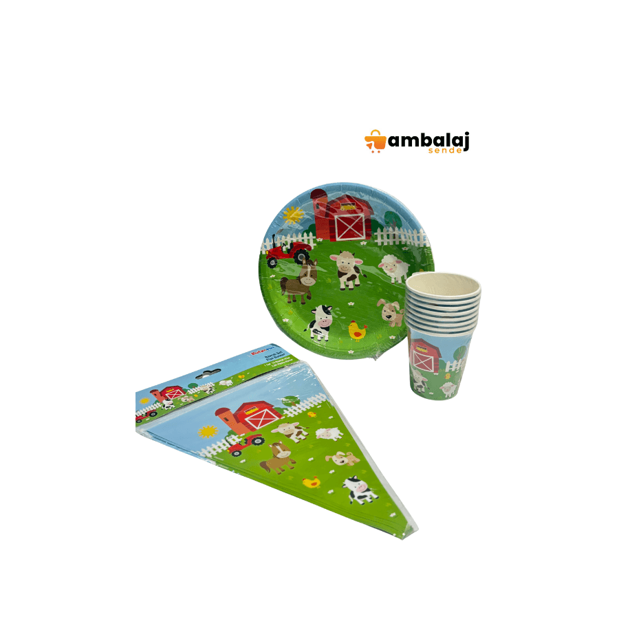 ÇİFTLİK DESEN BASKILI DOĞUM GÜNÜ SET