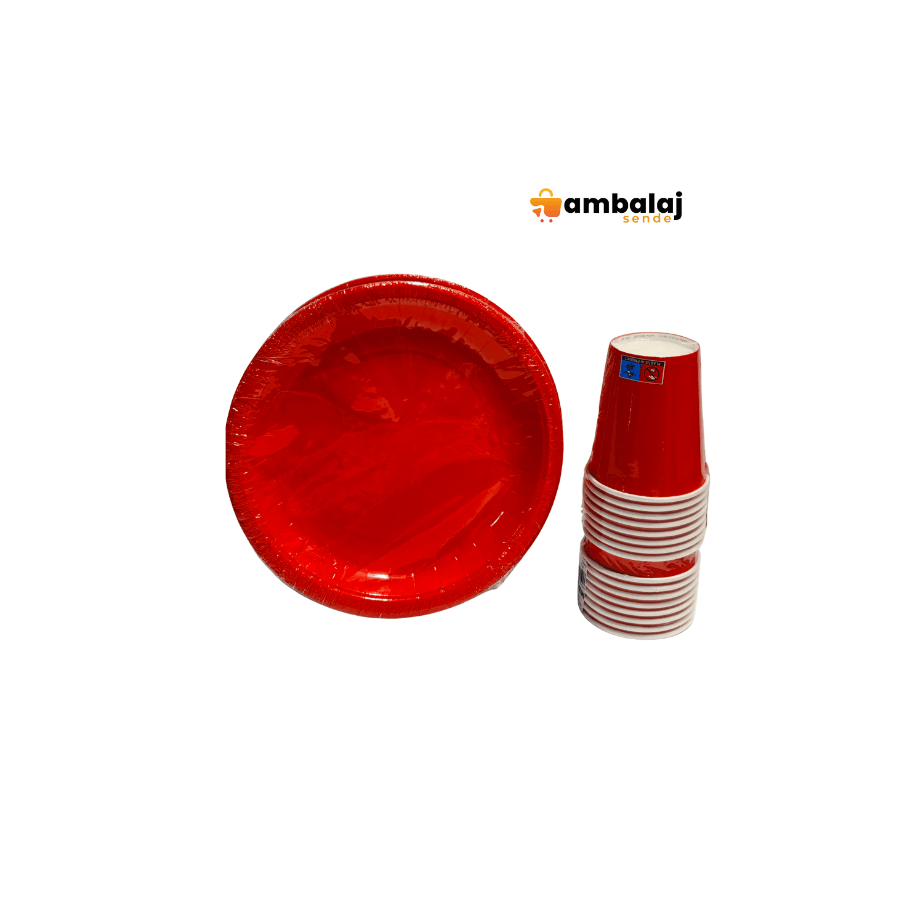 DÜZ KIRMIZI RENK TABAK-BARDAK SET