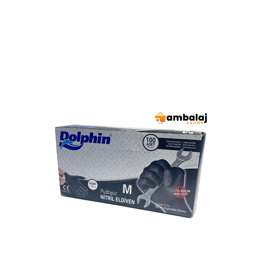 DOLPHİN PUDRASIZ NİTRİL ELDİVEN SİYAH / M BEDEN