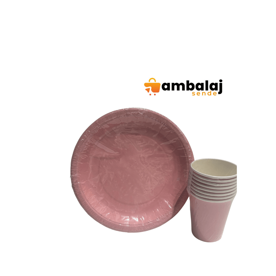 DÜZ PEMBE RENK TABAK-BARDAK SET
