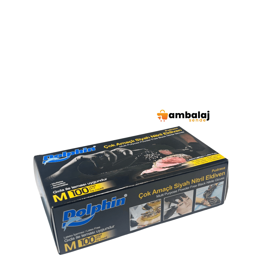 DOLPHİN PUDRASIZ ÇOK AMAÇLI SİYAH NİTRİL ELDİVEN M BEDEN