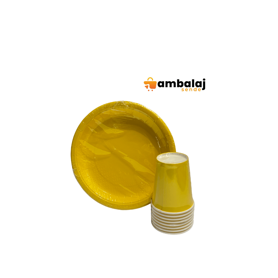 DÜZ SARI RENK TABAK-BARDAK SET