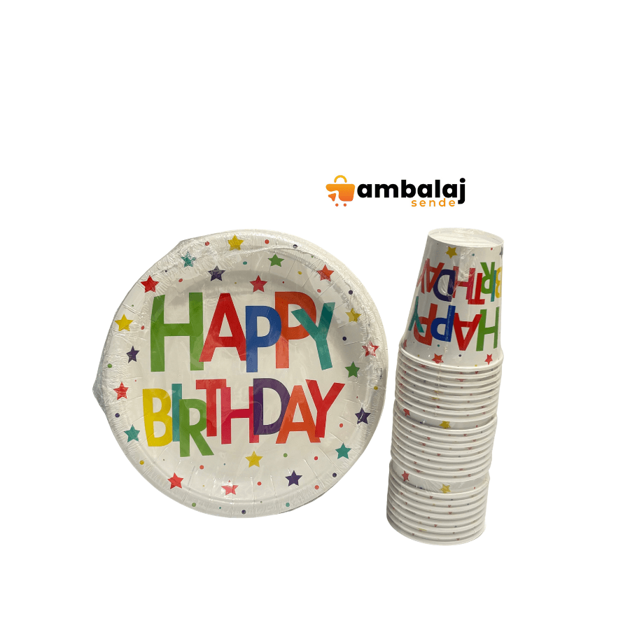 HAPPY BİRTHDAY BASKILI TABAK-BARDAK SET 