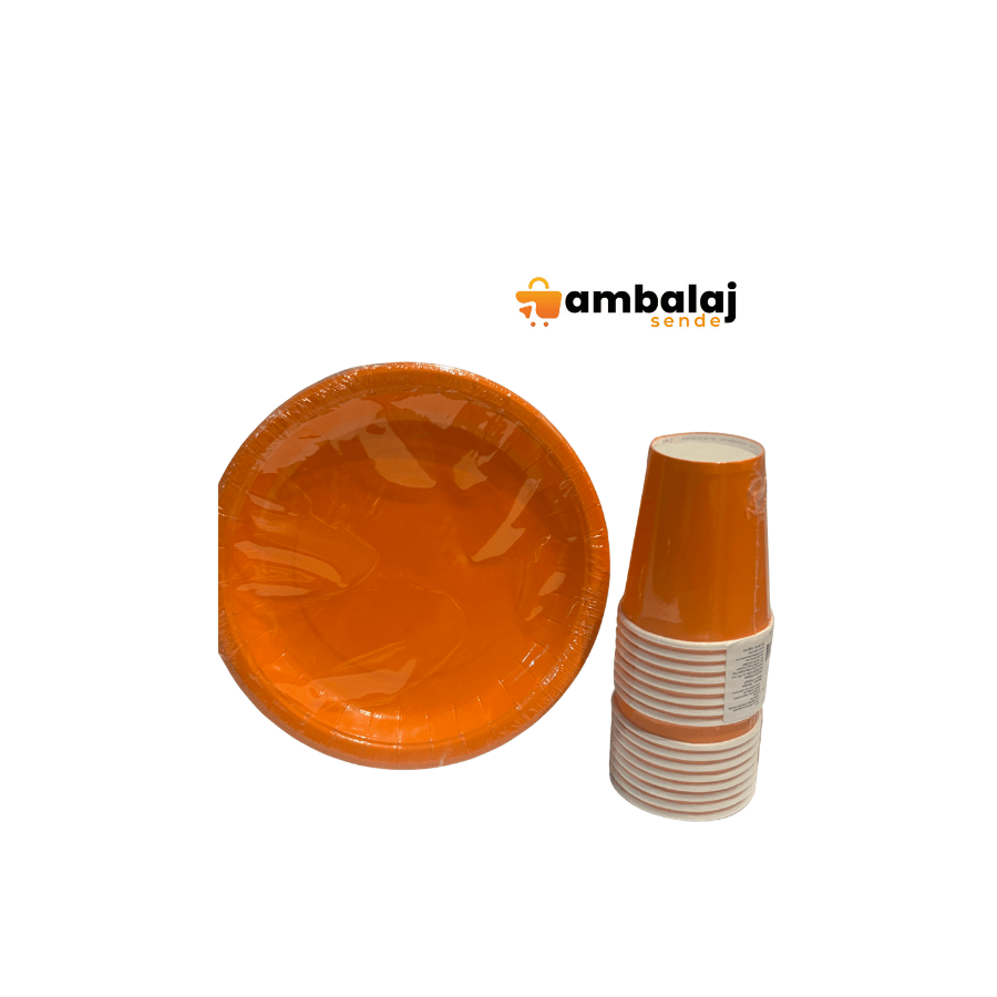 DÜZ TURUNCU RENK TABAK-BARDAK SET 