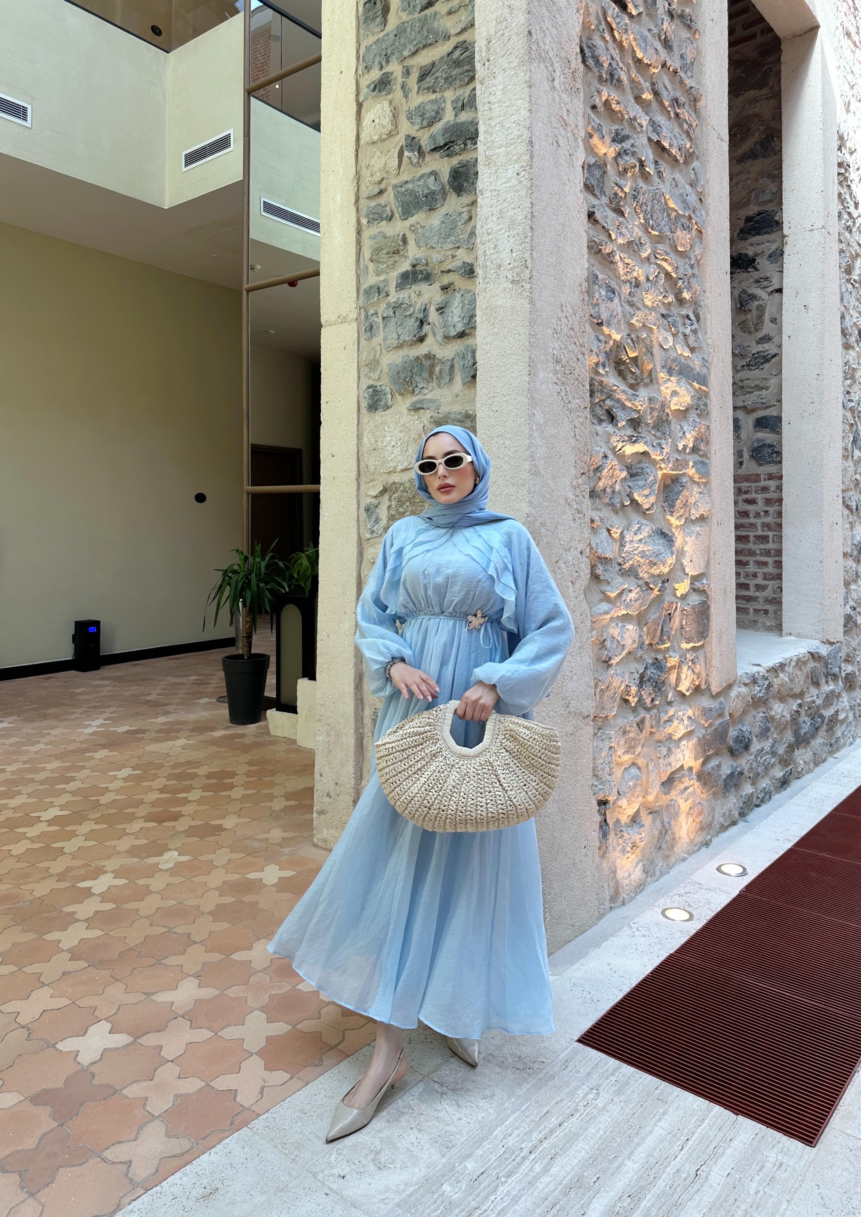 ALİA BROŞ DETAYLI ELBİSE - BABY BLUE