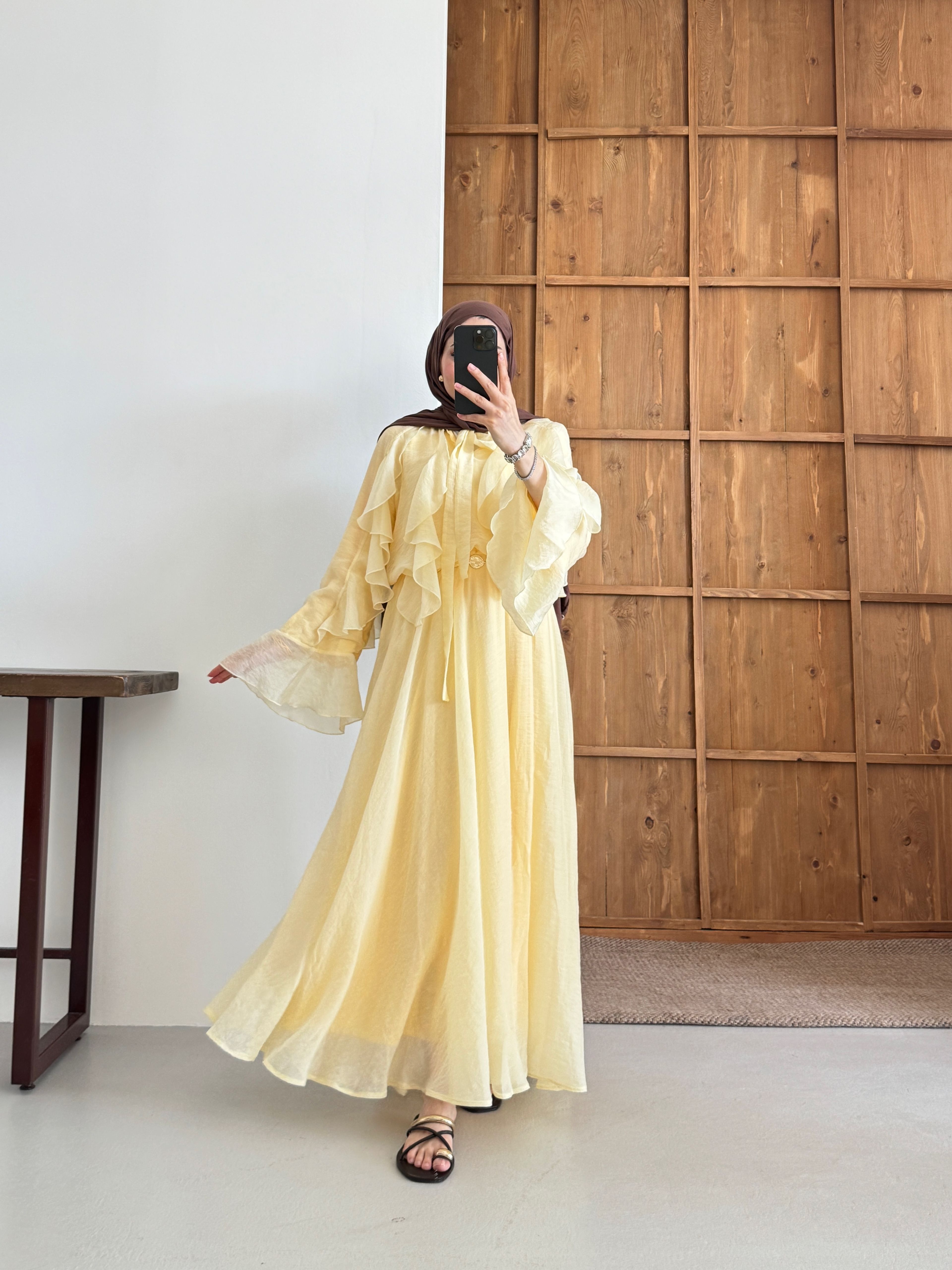 İSPANYOL KOL FIRFIRLI RÜYA TAKIM - BUTTER YELLOW