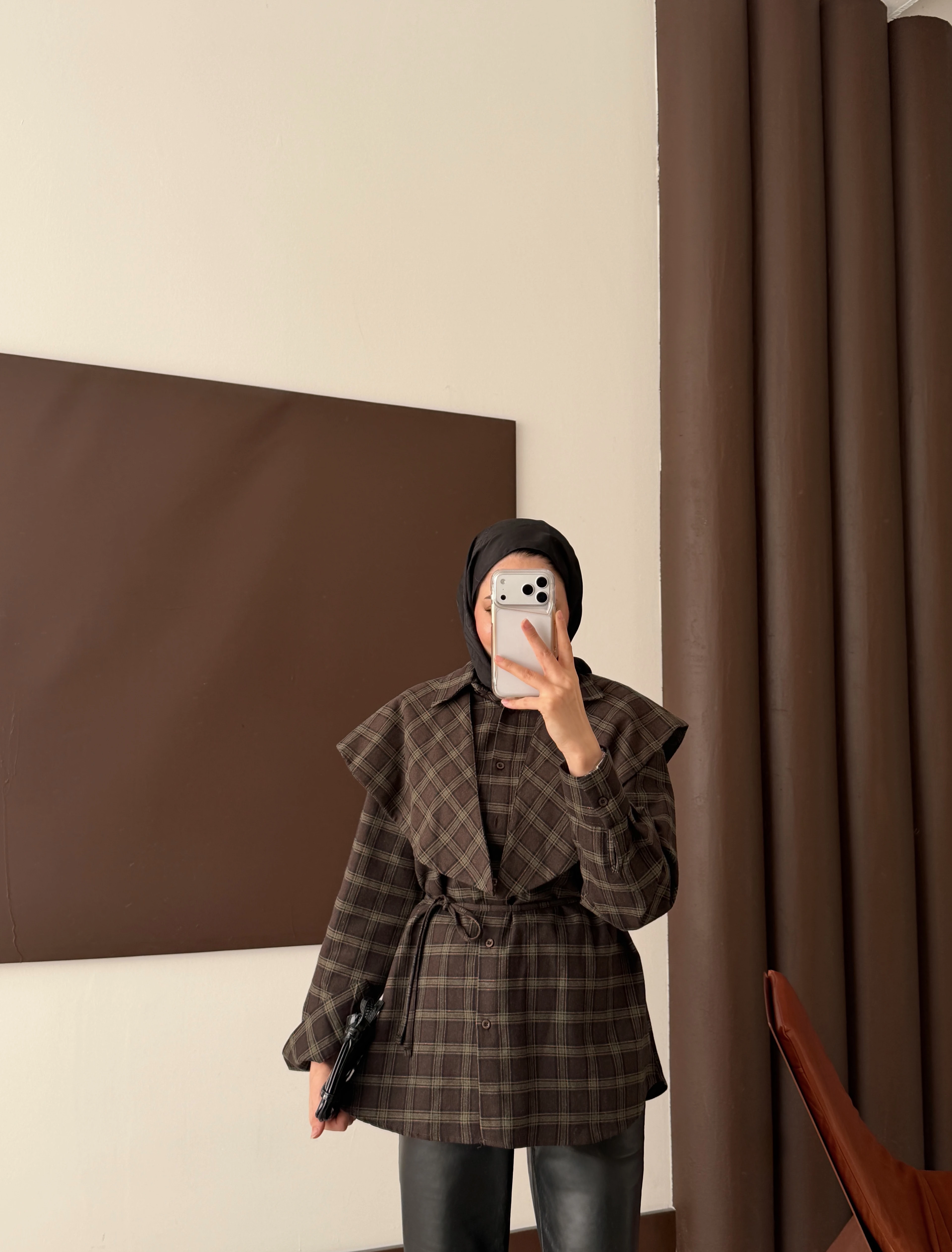 ŞAL YAKA EKOSE GÖMLEK - ACI KAHVE