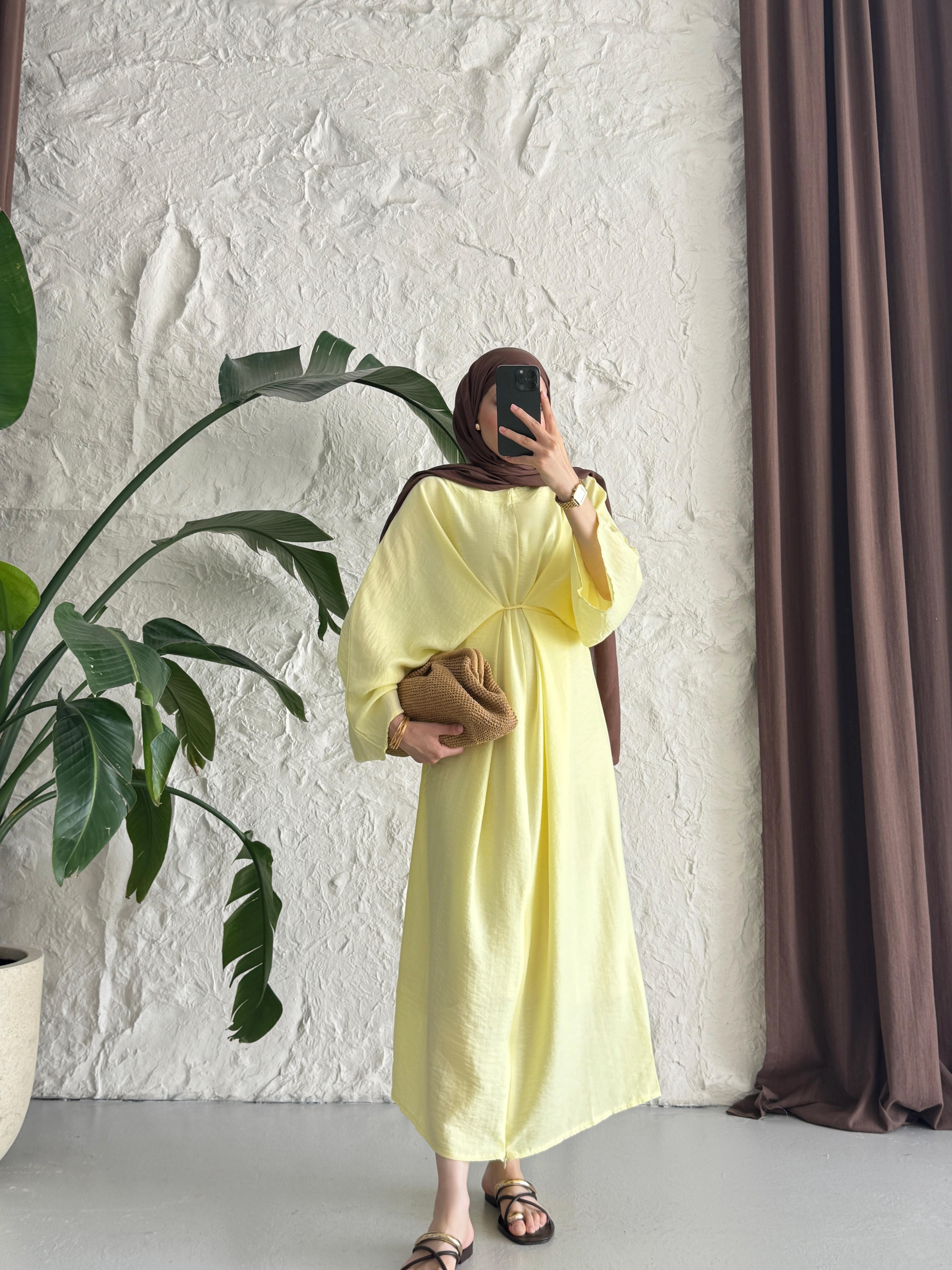 BEL BAĞLAMALI ELBİSE - BUTTER YELLOW