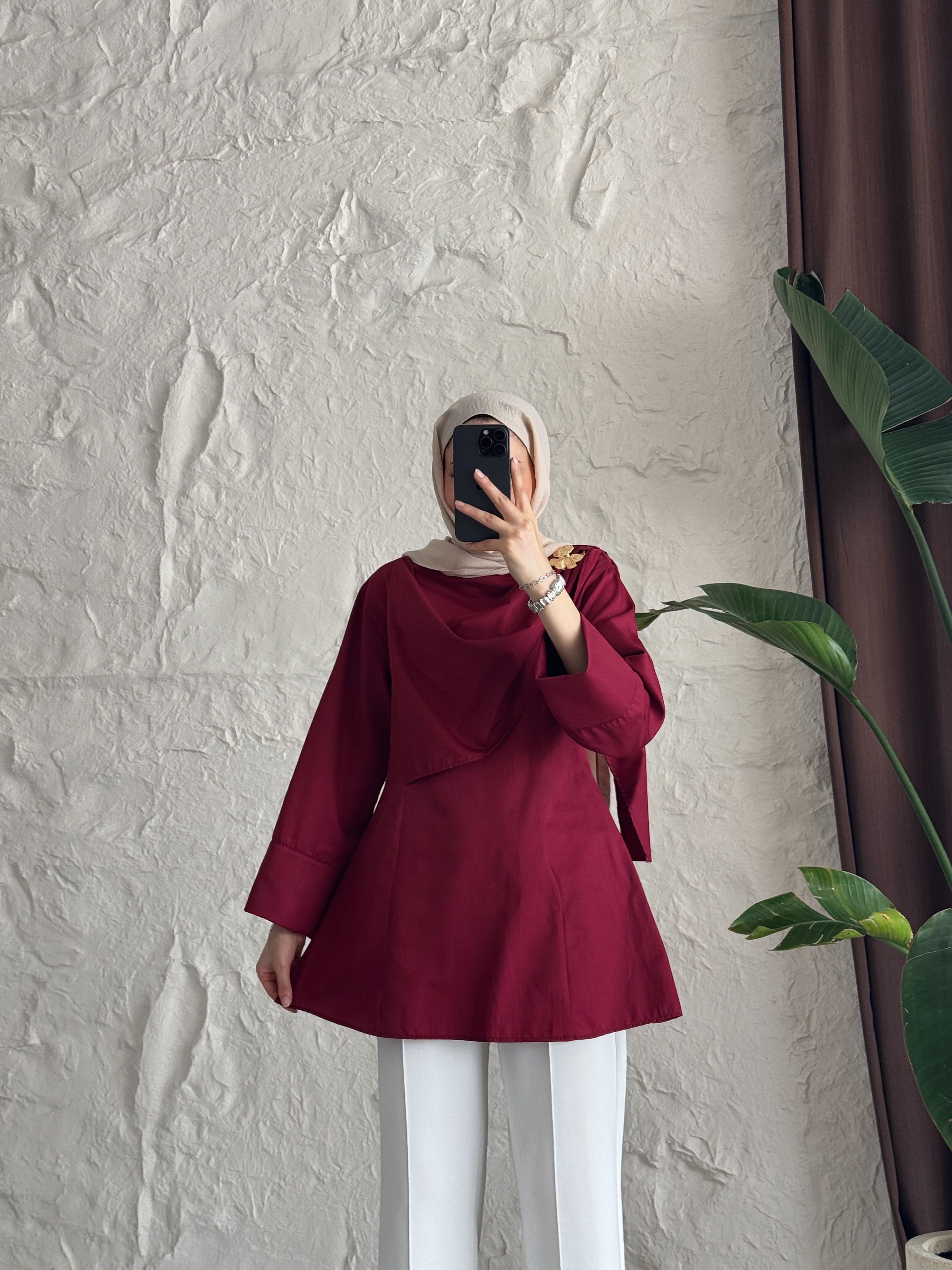 BROŞ DETAYLI KATİA GÖMLEK - BORDO