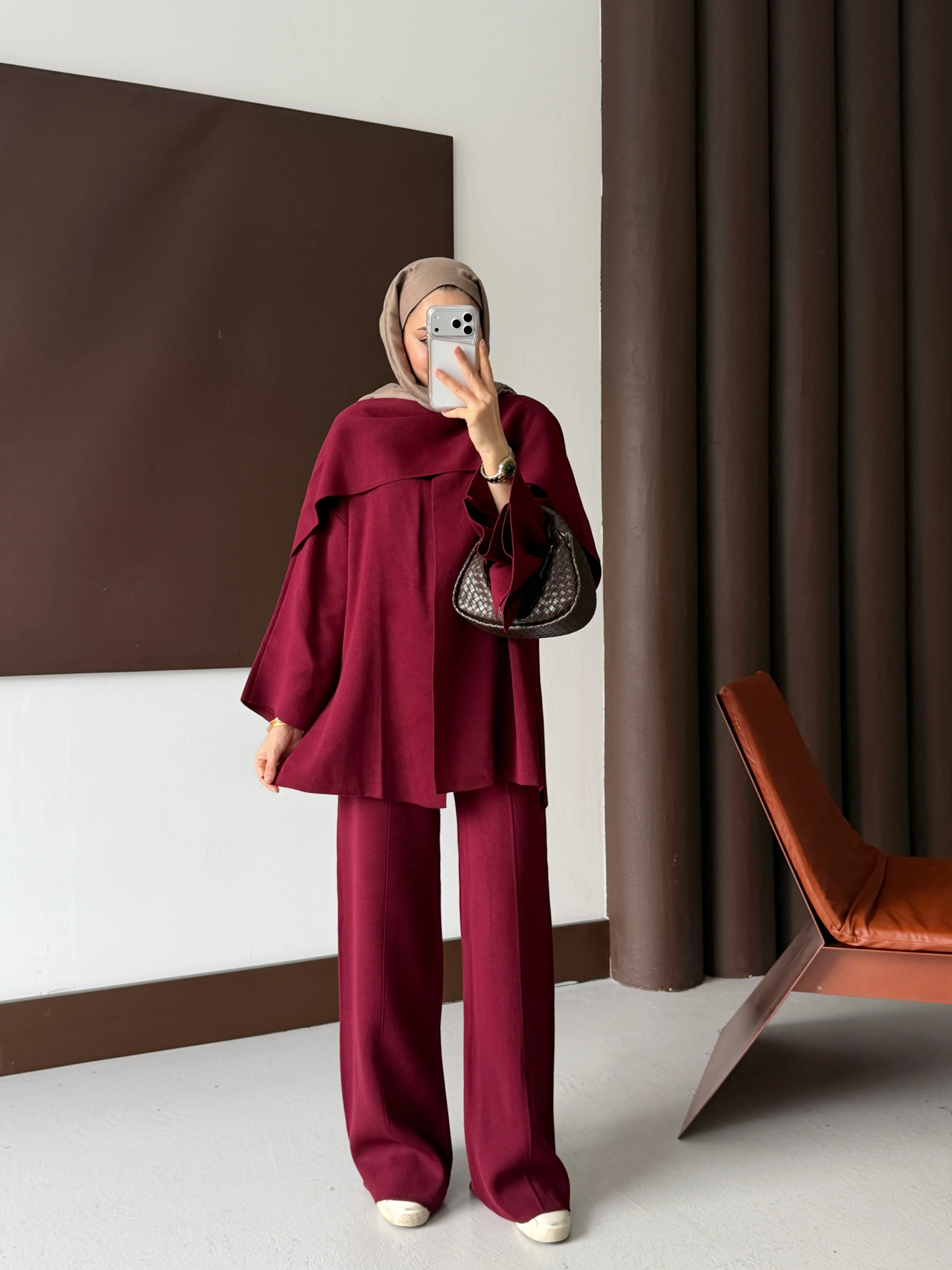 ŞAL YAKA TRİKO TAKIM - BORDO