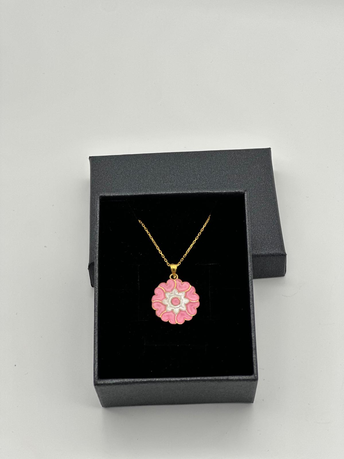 SİMLİ PEMBE BEYAZ KALPLİ 18K GOLD KAPLAMA 925 AYAR GÜMÜŞ KOLYE