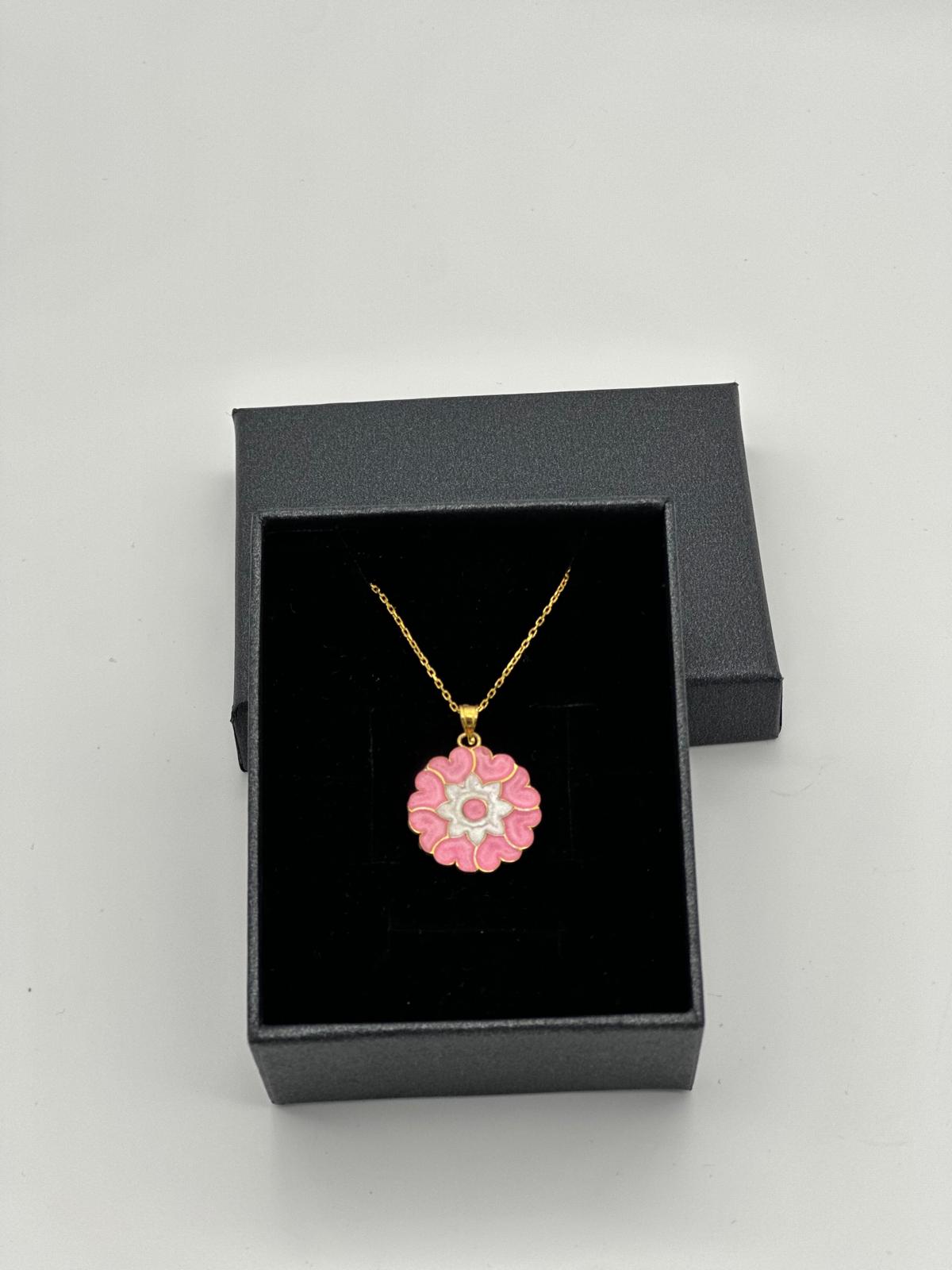 SİMLİ PEMBE BEYAZ KALPLİ 18K GOLD KAPLAMA 925 AYAR GÜMÜŞ KOLYE