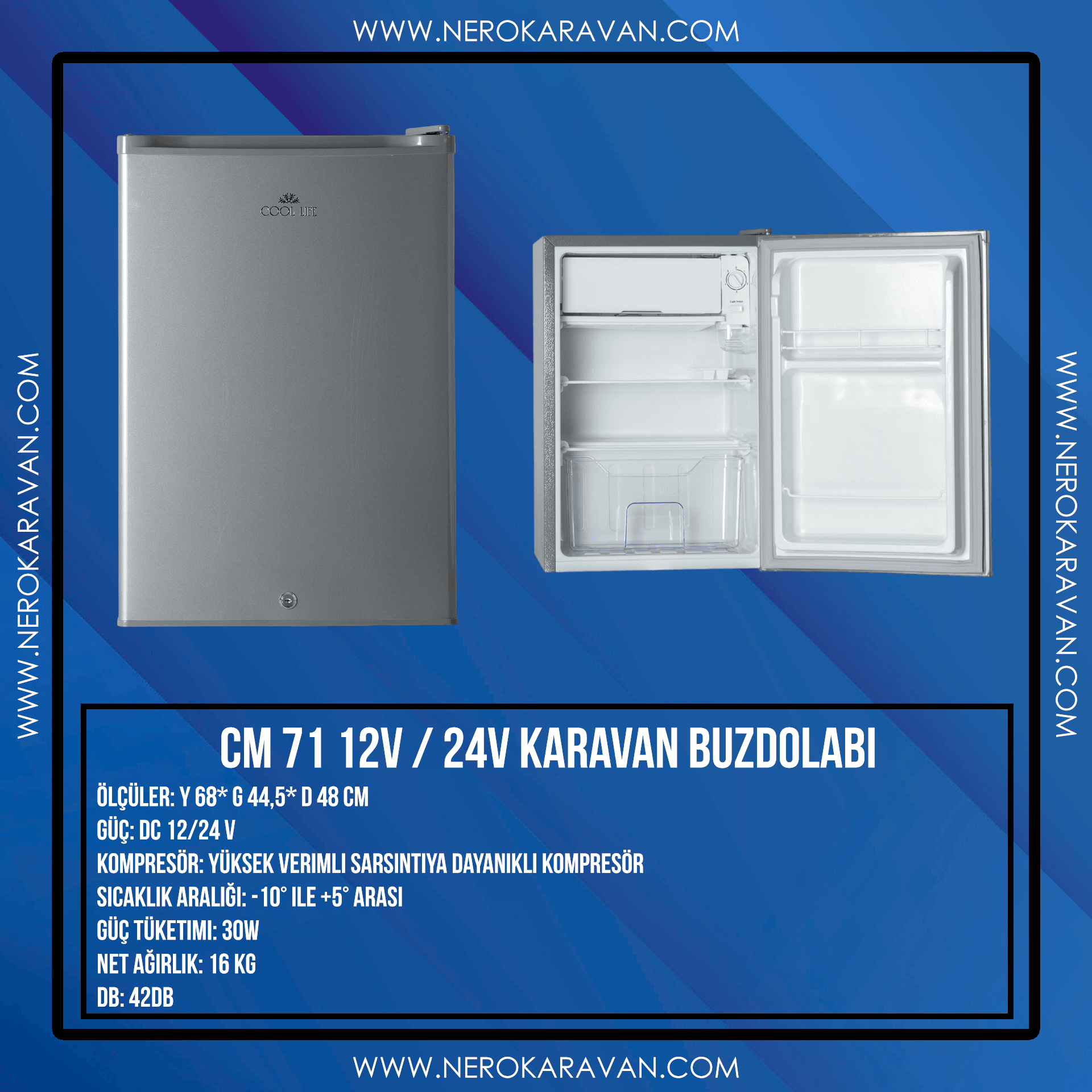 Cool Life CM 71 Litre 12V / 24V Karavan / Tekne Buzdolabı (Antrasit)