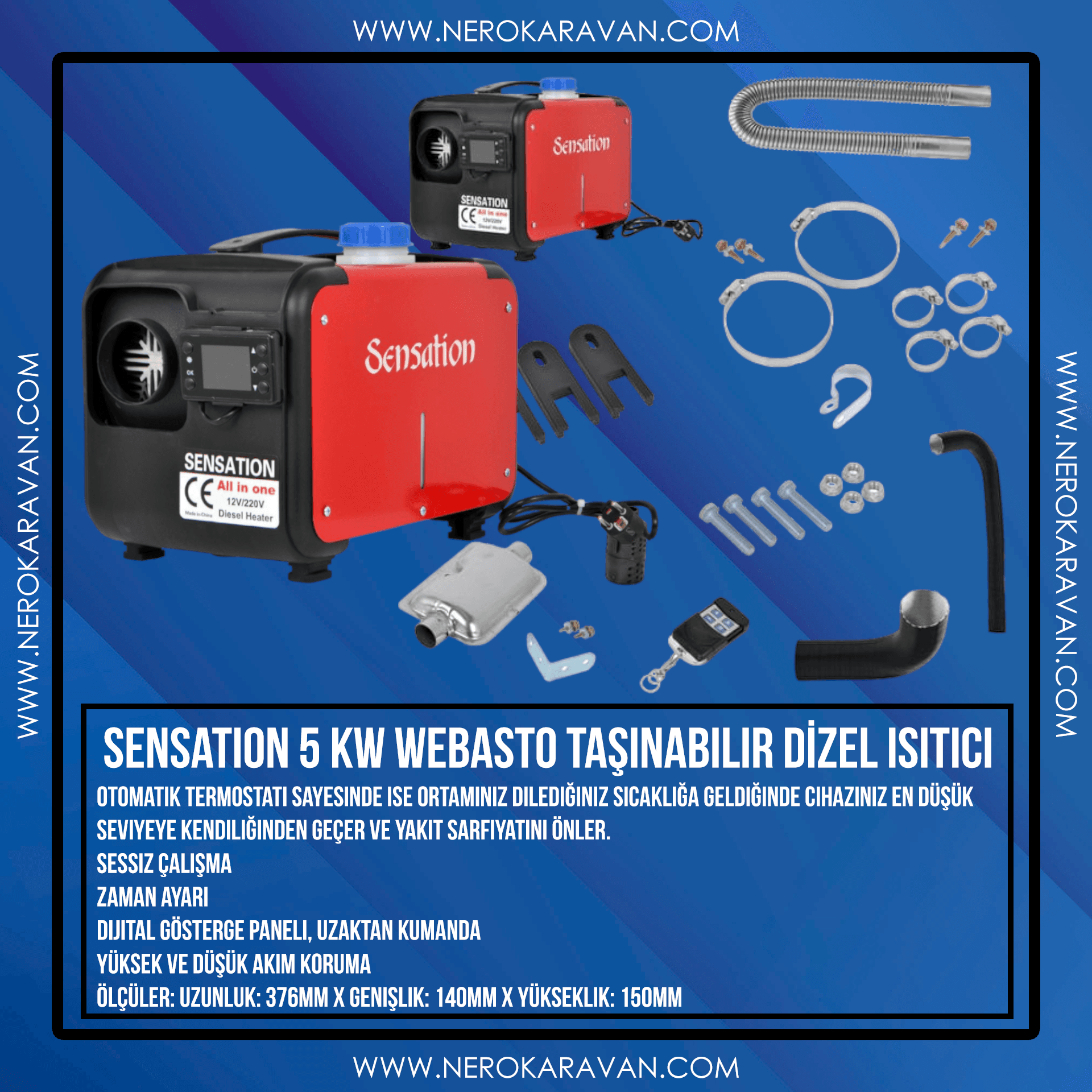 Sensation Seyyar Webasto (Taşınabilir, Portatif) 12/24 Volt 5kW Dizel Isıtıcı (Yeni Model) 12V/220V