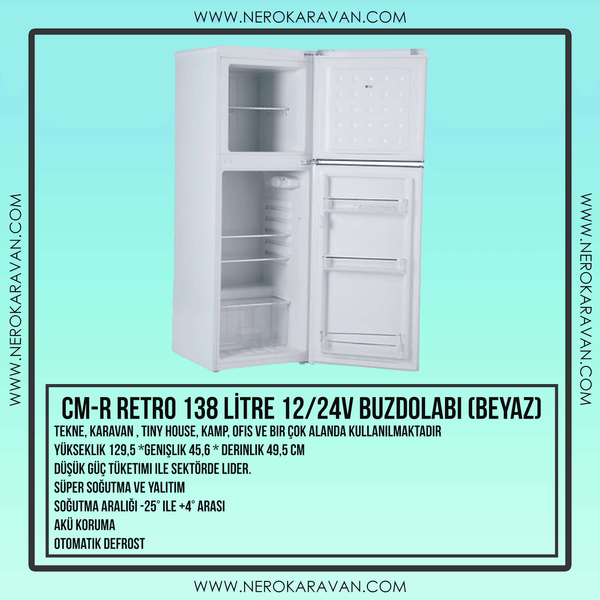 Cool Life CM-R RETRO 138 Litre 12V / 24V Karavan / Tekne Buzdolabı (Beyaz)