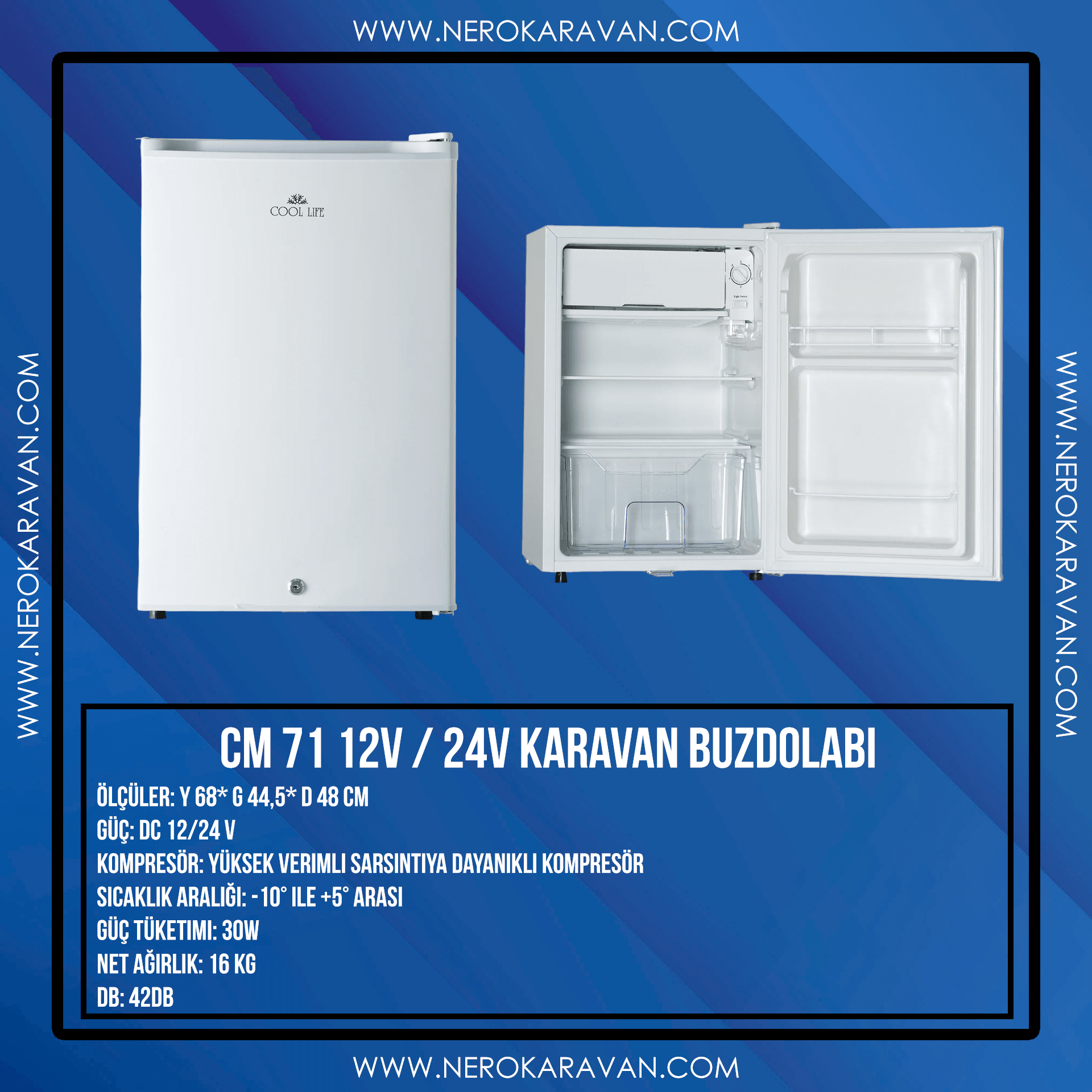 Cool Life CM 71 Litre 12V / 24V Karavan / Tekne Buzdolabı (BEYAZ)