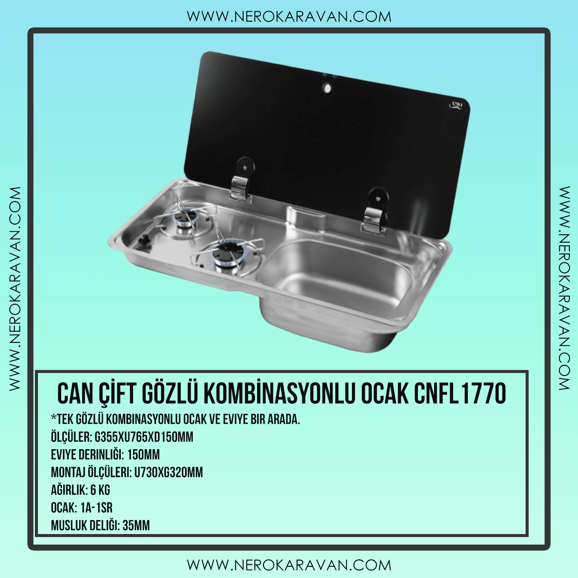 CAN ÇİFT GÖZLÜ KOMBİNASYONLU OCAK+EVİYE CNFL1770