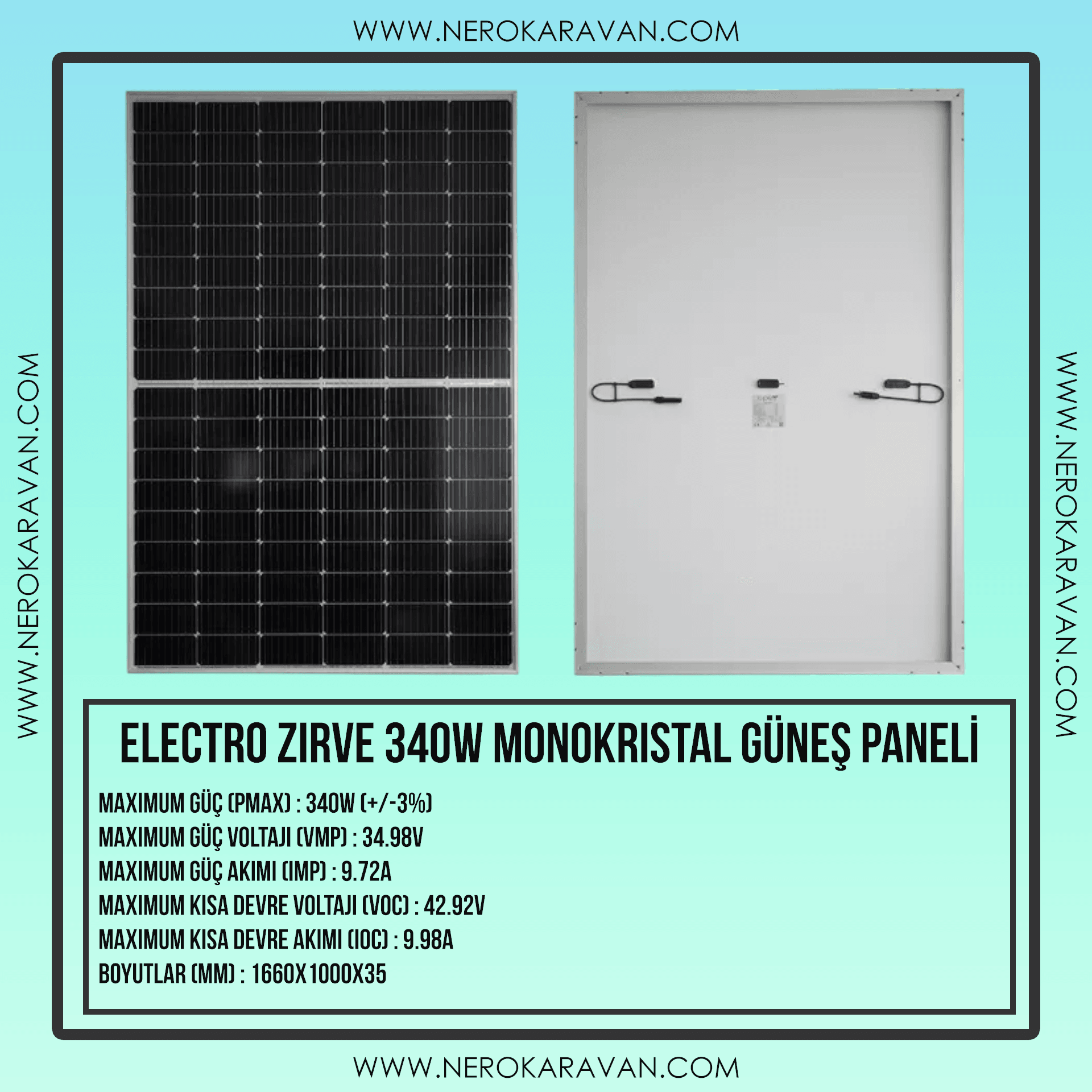 340W Monokristal Güneş Paneli