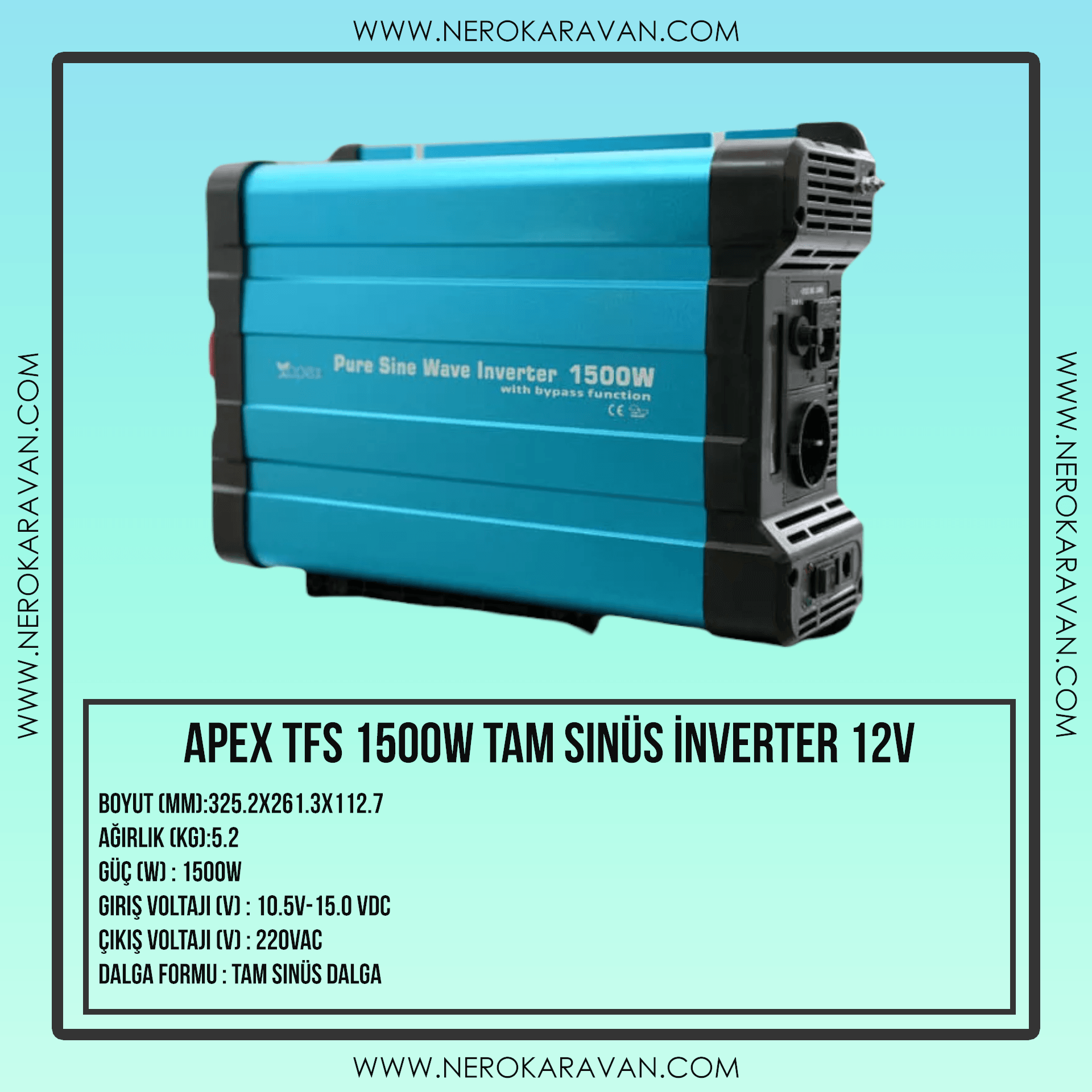 Apex TFS 1500W Tam Sinüs İnverter 12V