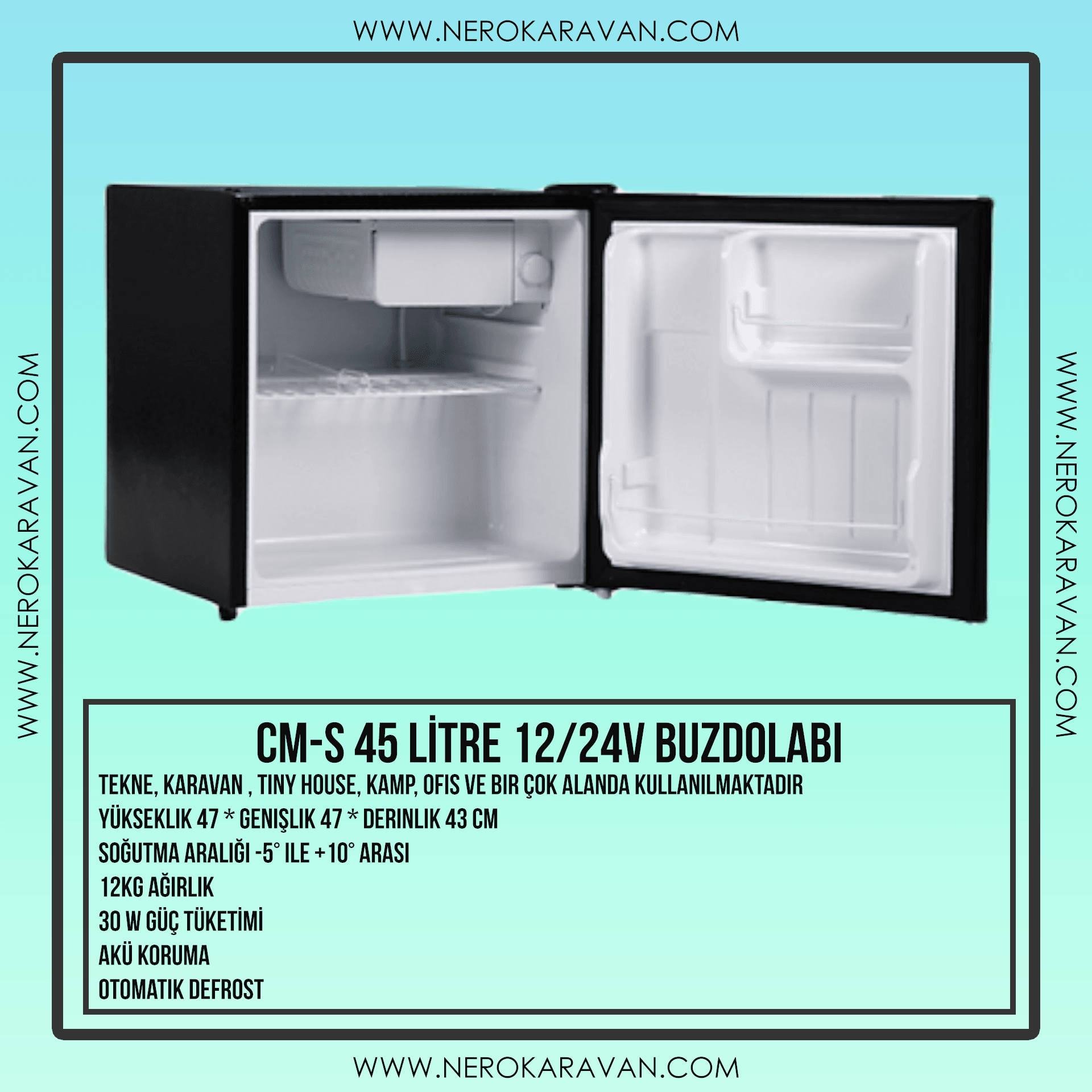 Cool Life CM-S 45 Litre 12V / 24V Karavan / Tekne Buzdolabı (Kilit Mekanizmalı)