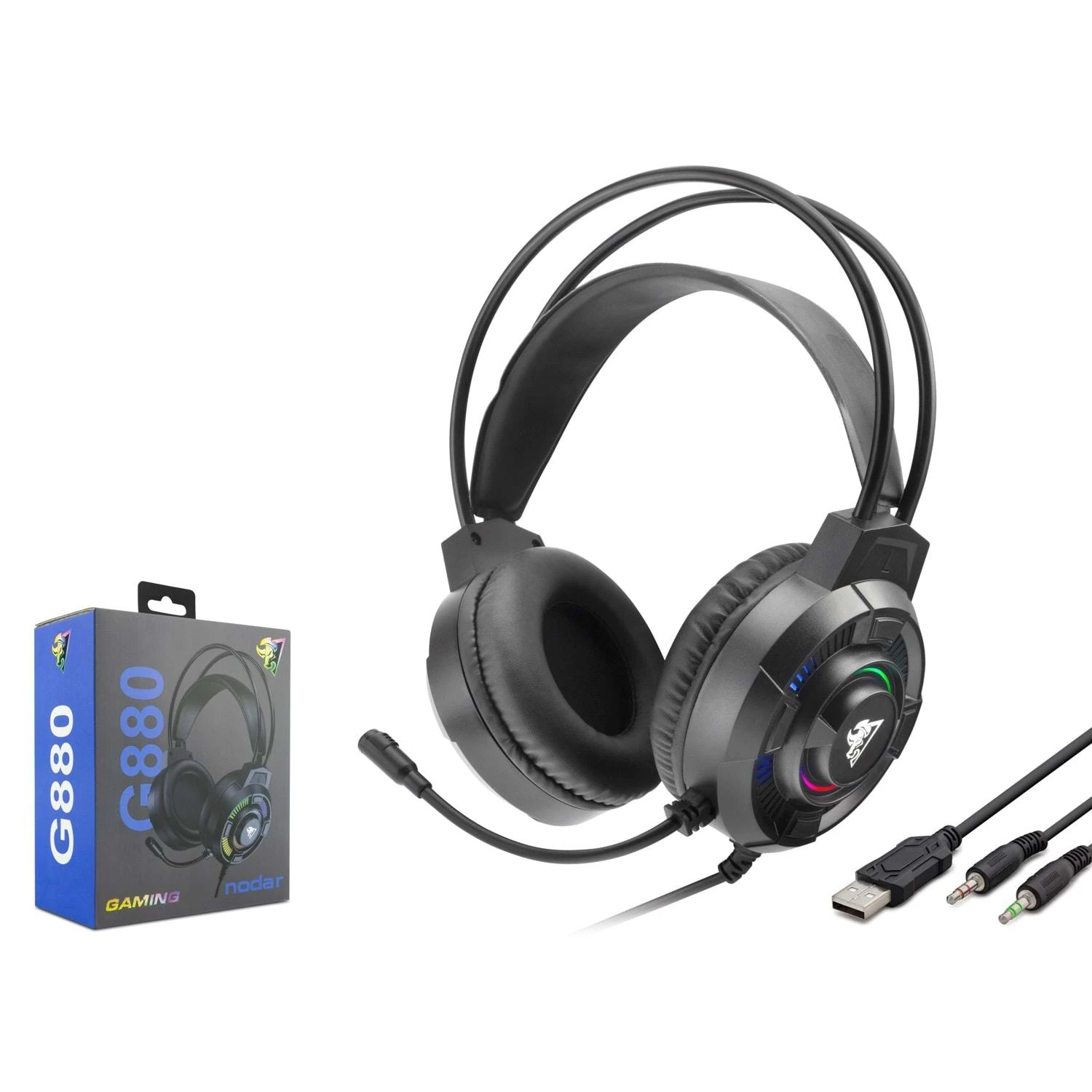 Hadron G880 RGB Ledli Mikrofonlu 2x3.5mm AUX 2mt Kablolu Kulaküstü Oyuncu Kulaklığı - Siyah