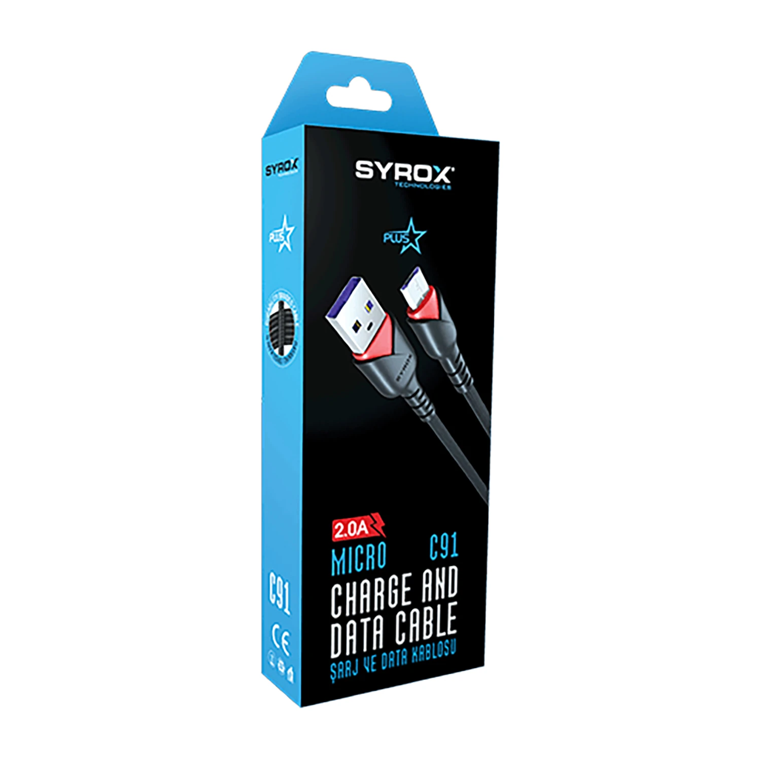 Syrox C91 2.0A 1mt Örgülü USB-A - Micro USB Şarj & Data Kablosu - Siyah