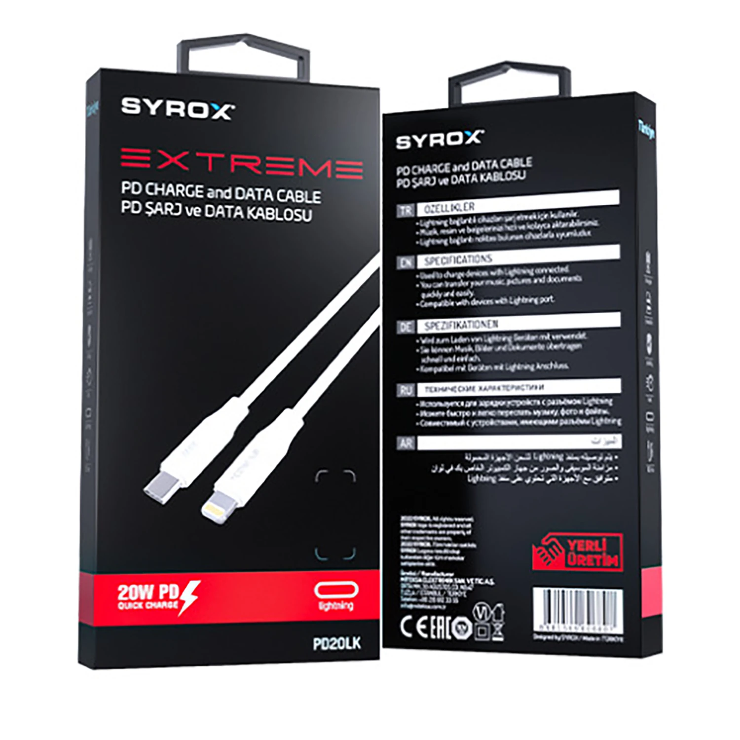 Syrox PD20LK 3.0A 20W 1mt Type-C - Lightning Şarj & Data Kablosu - Beyaz