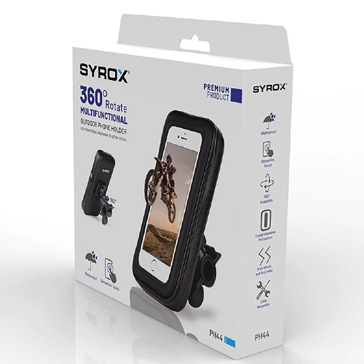Syrox PH44 360° Ayarlanabilir Başlıklı Dış Mekan Motosiklet Bisiklet Telefon Tutucu - Siyah