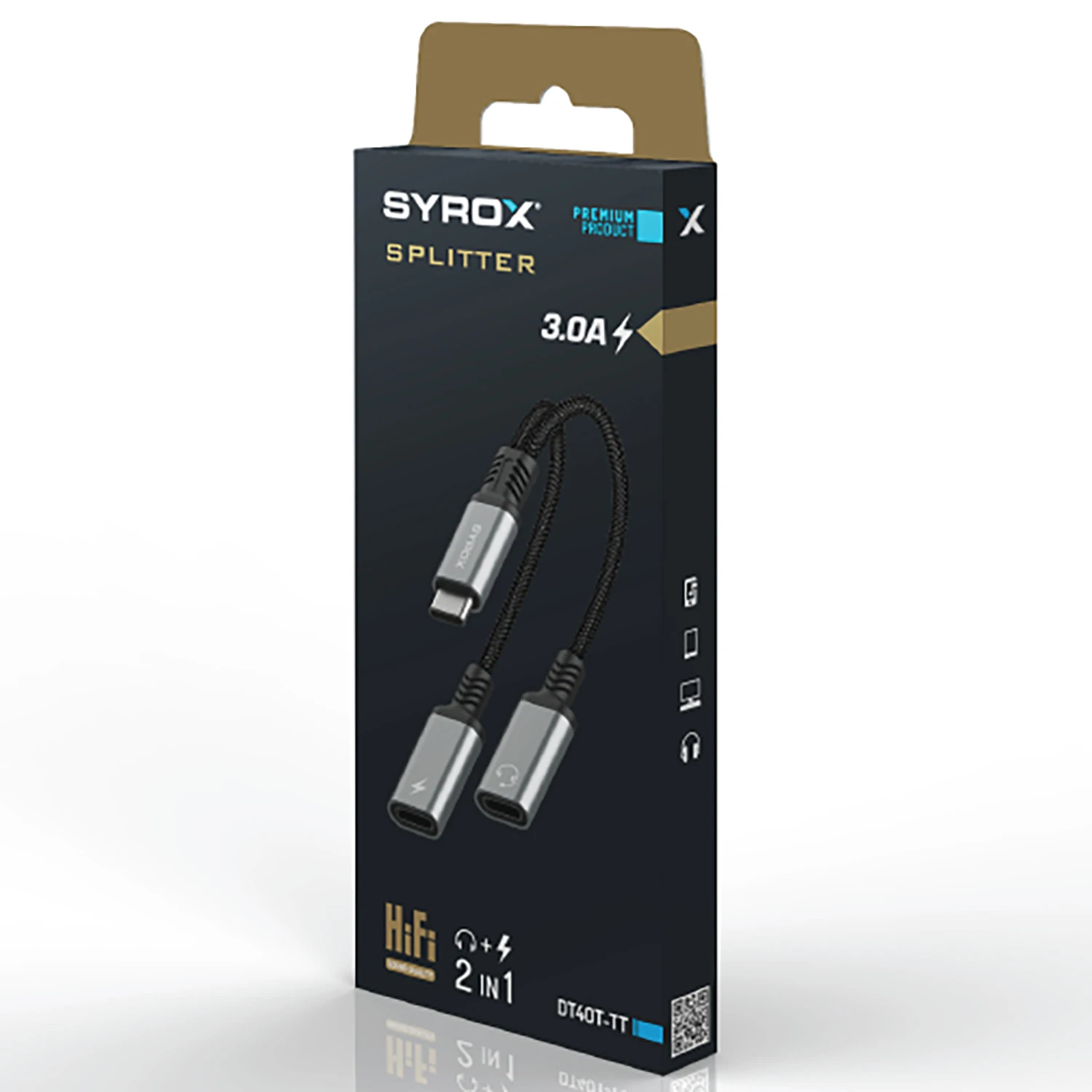 Syrox DT40T-TT Type-C - 2xType-C 2in1 Ses ve Şarj Ayırıcı Dönüştürücü - Gri
