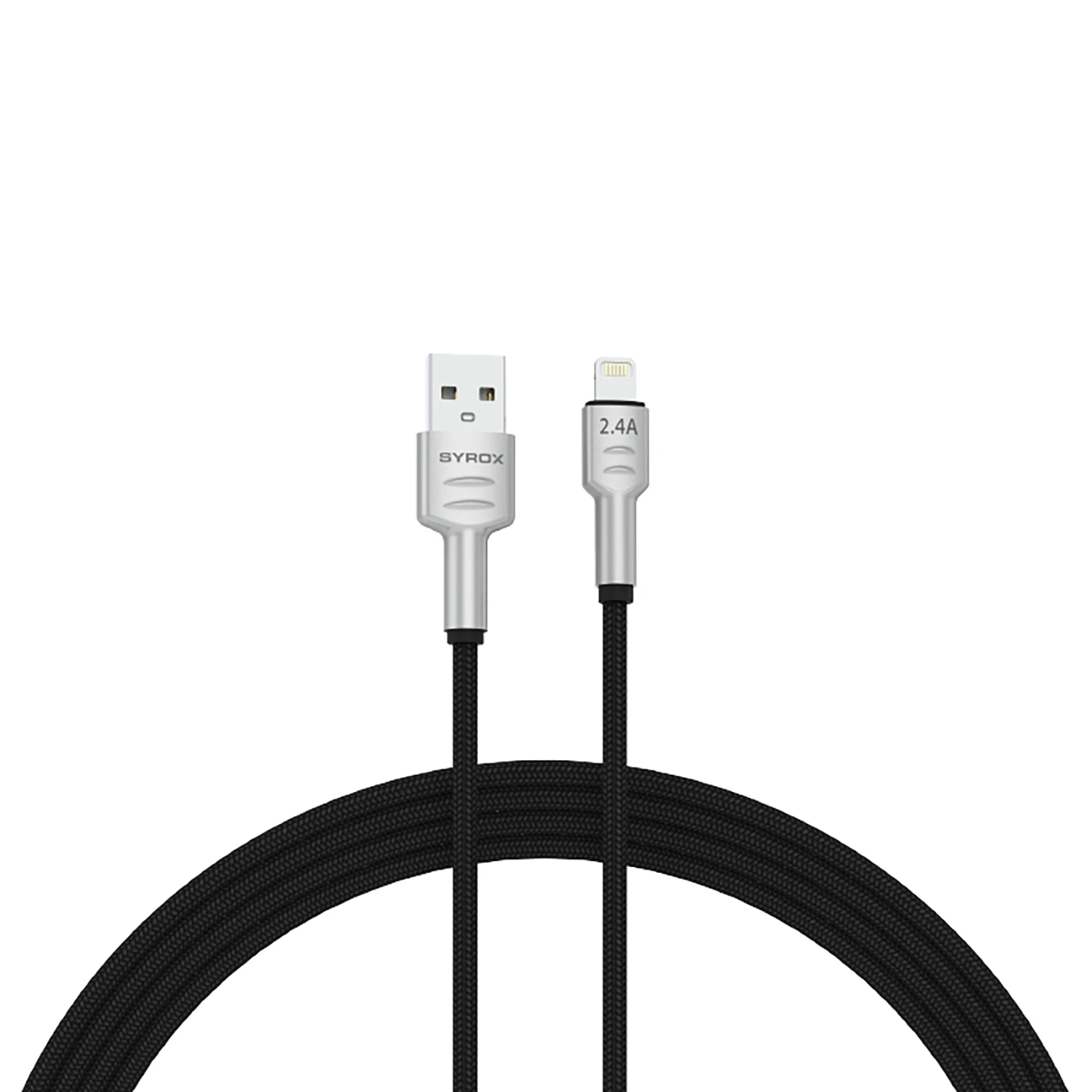 Syrox C133AL 2.4A 1.18mt Örgülü Metal Başlıklı USB-A - Lightning Şarj & Data Kablosu - Siyah