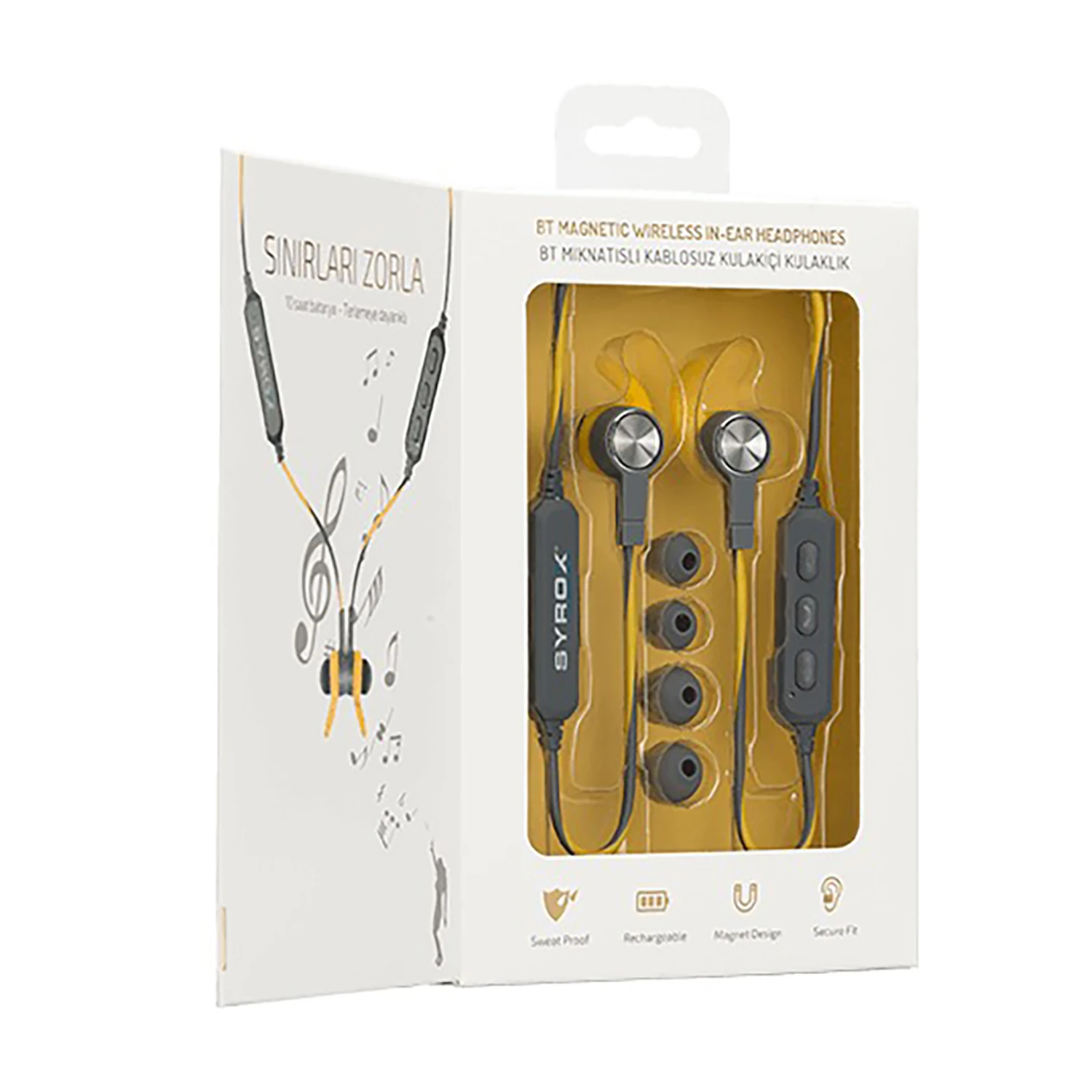 Syrox S32 Mıknatıslı Bluetooth v5.0 Kablosuz Mikrofonlu Kulakiçi Spor Kulaklık - Gri-Beyaz