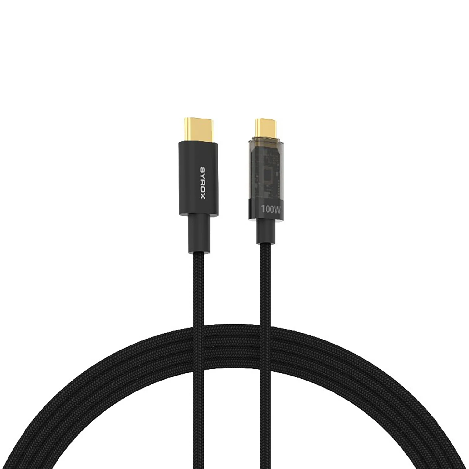 Syrox C141TT 100W PD 1.21mt Dijital Ekranlı Örgülü Type-C - Type-C Şarj & Data Kablosu - Siyah