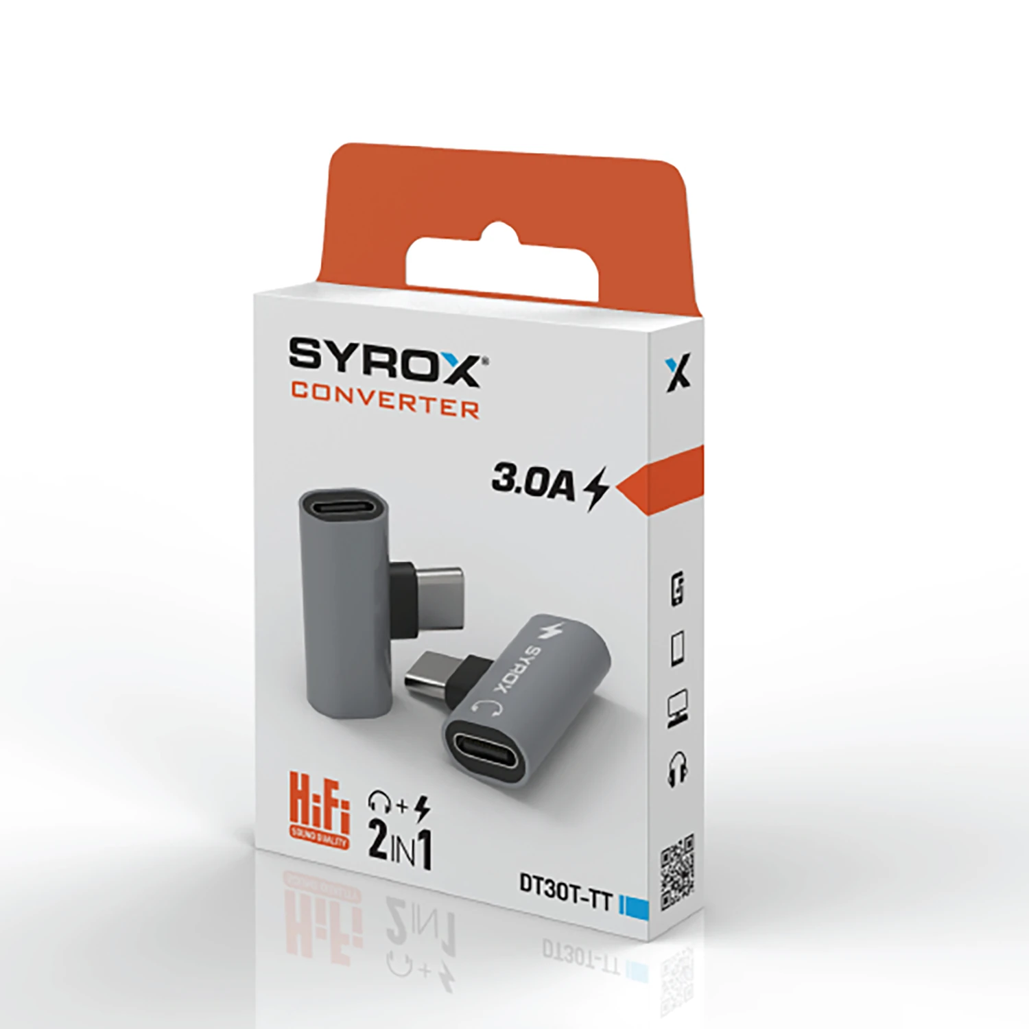Syrox DT30T-TT Type-C - 2xType-C Mini Ses ve Şarj Ayırıcı Dönüştürücü - Gri