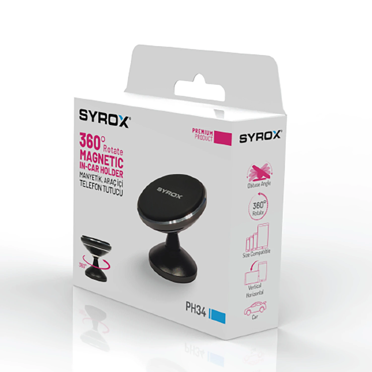 Syrox PH34 Açı Ayarlı Mıknatıslı Araç İçi Telefon Tutucu - Siyah