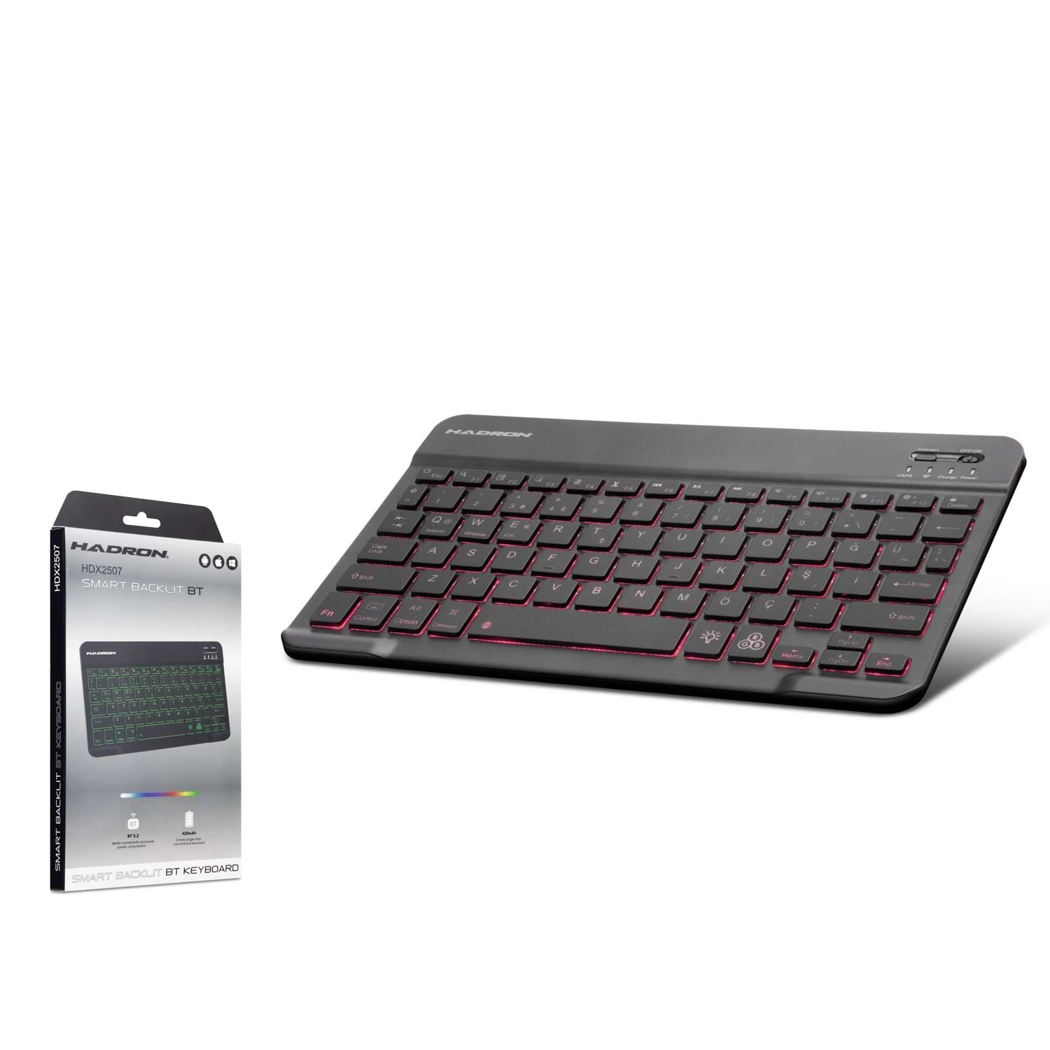 Hadron HDX2507 Türkçe-Q FN+ Multimedia RGB Ledli Bluetooth 5.0 Kablosuz Mini Klavye - Siyah