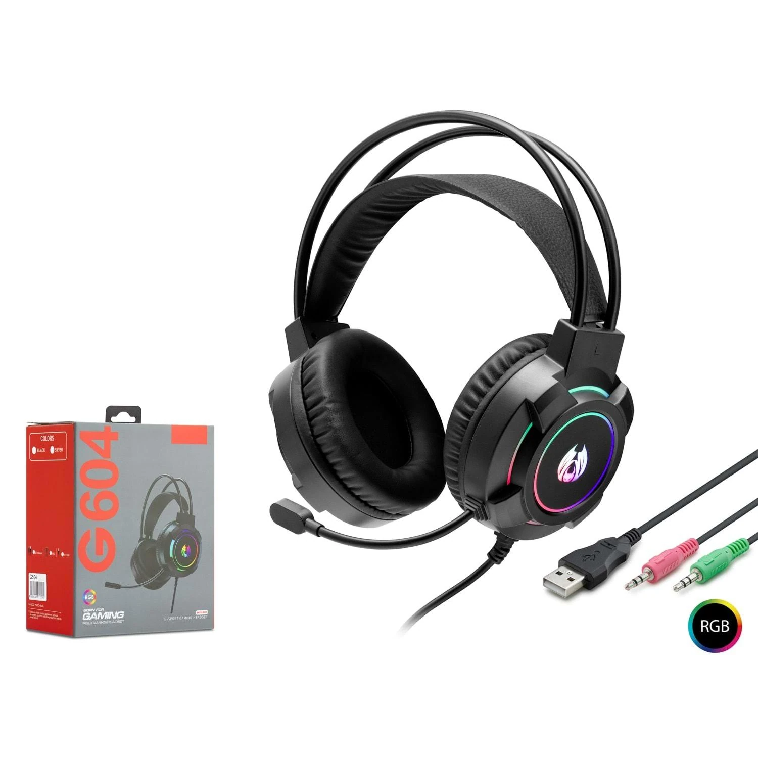 Hadron G604 RGB Ledli Mikrofonlu 2x3.5mm AUX 2mt Kablolu Kulaküstü Oyuncu Kulaklığı - Siyah