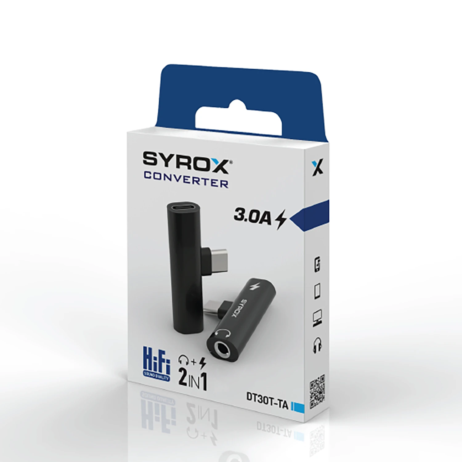 Syrox DT30T-TA Type-C - Type-C + 3.5mm AUX Maxi Ses ve Şarj Ayırıcı Dönüştürücü - Siyah