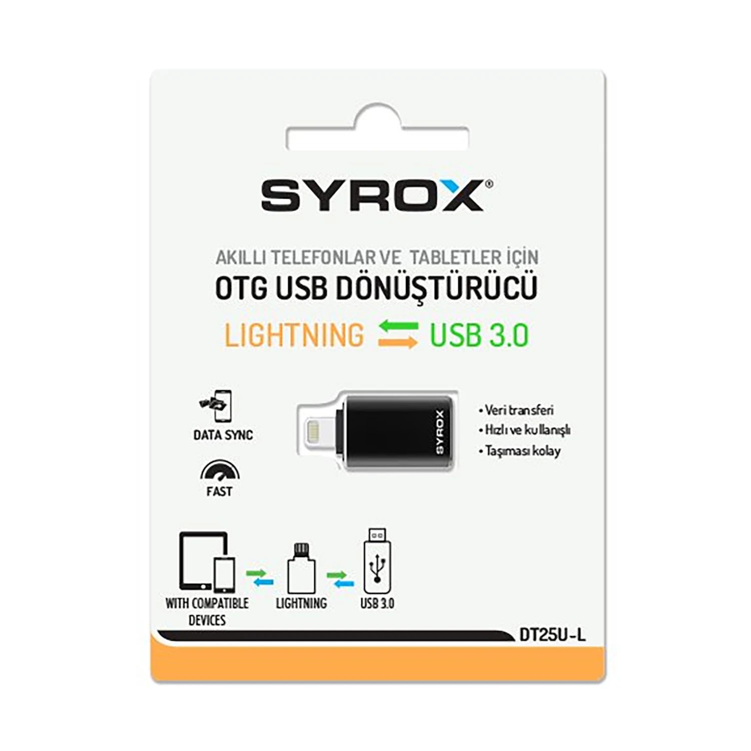 Syrox DT25UL Lightning - USB 3.0 OTG Dönüştürücü - Siyah