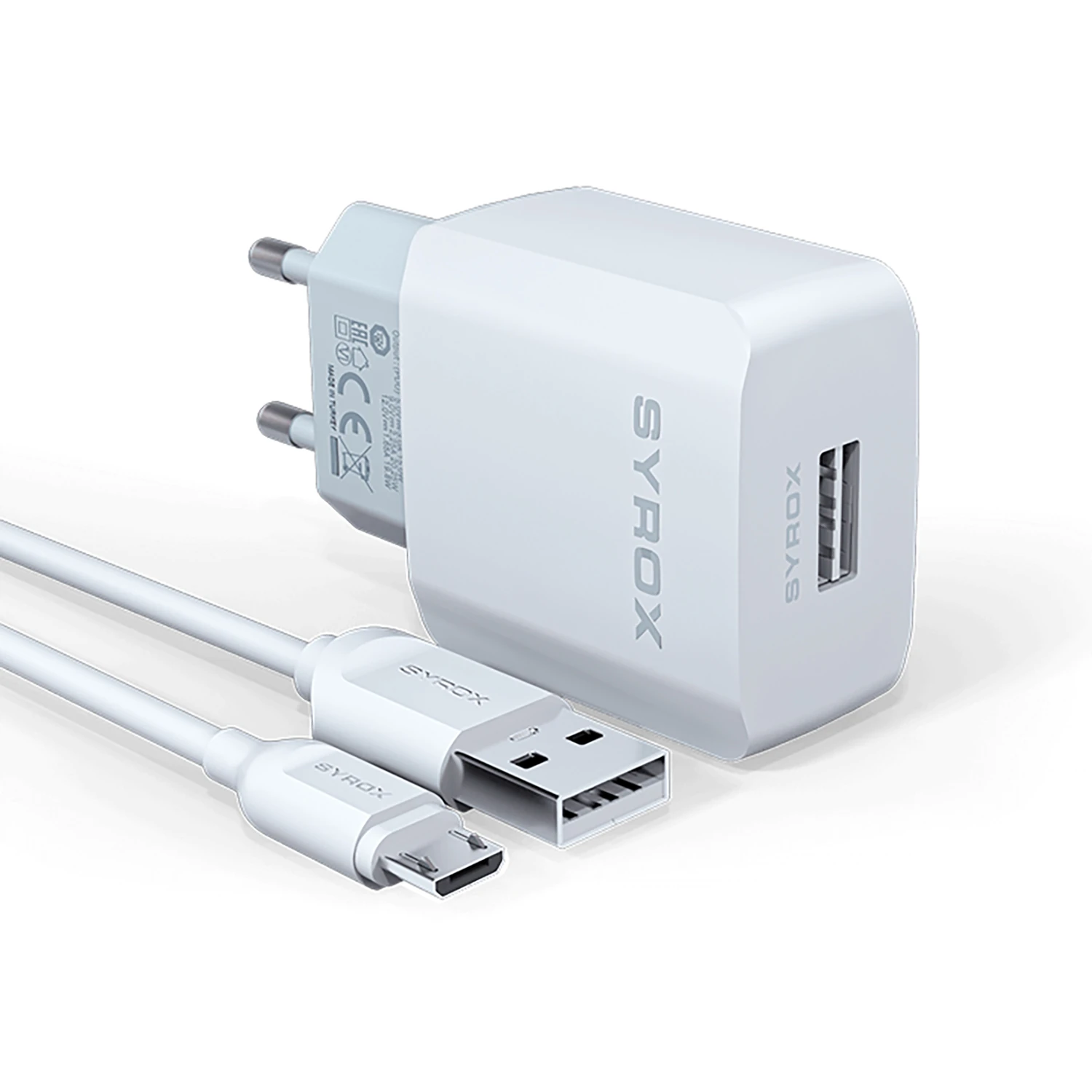 Syrox J47 2.6A 1mt USB-A - Micro USB Kablolu 1xUSB-A Port Çıkışlı Şarj Cihazı - Beyaz