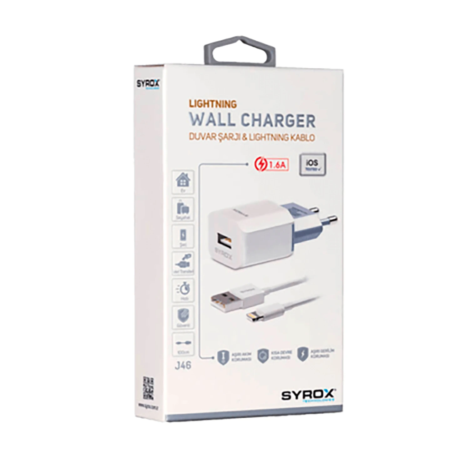 Syrox J46 1.6A 1mt USB-A - Lightning Kablolu 1xUSB-A Port Çıkışlı Şarj Cihazı - Beyaz