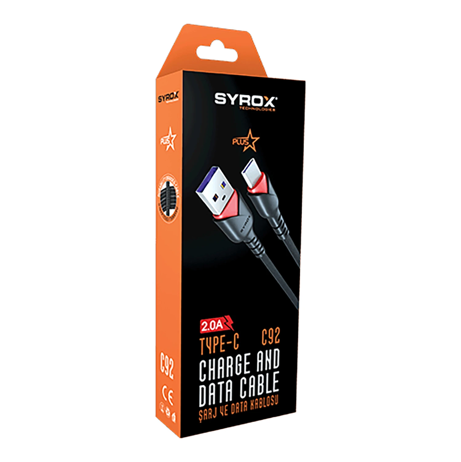 Syrox C92 2.0A 1mt Örgülü USB-A - Type-C Şarj & Data Kablosu - Siyah