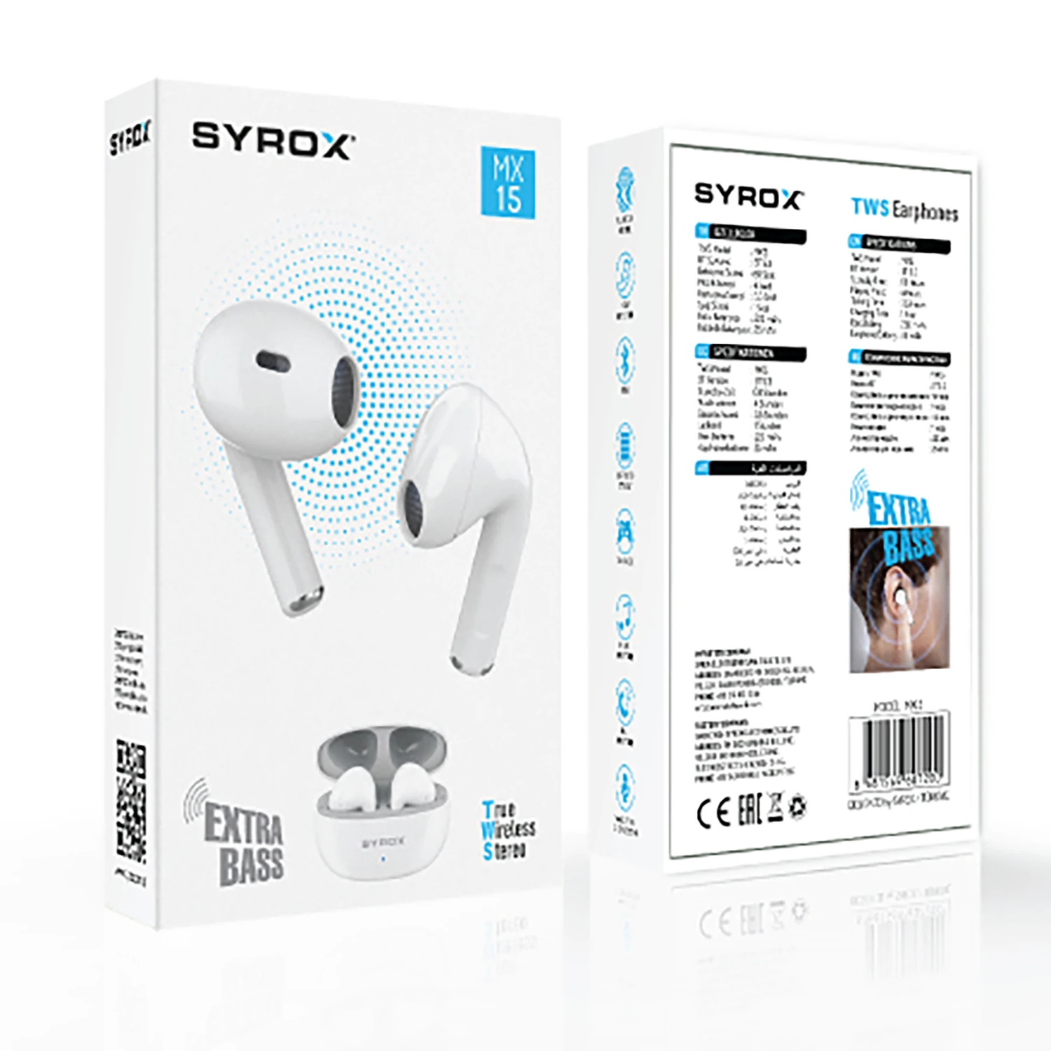 Syrox MX15 Earbuds Bluetooth 5.3 TWS Kablosuz Mikrofonlu Kulakiçi Kulaklık - Beyaz