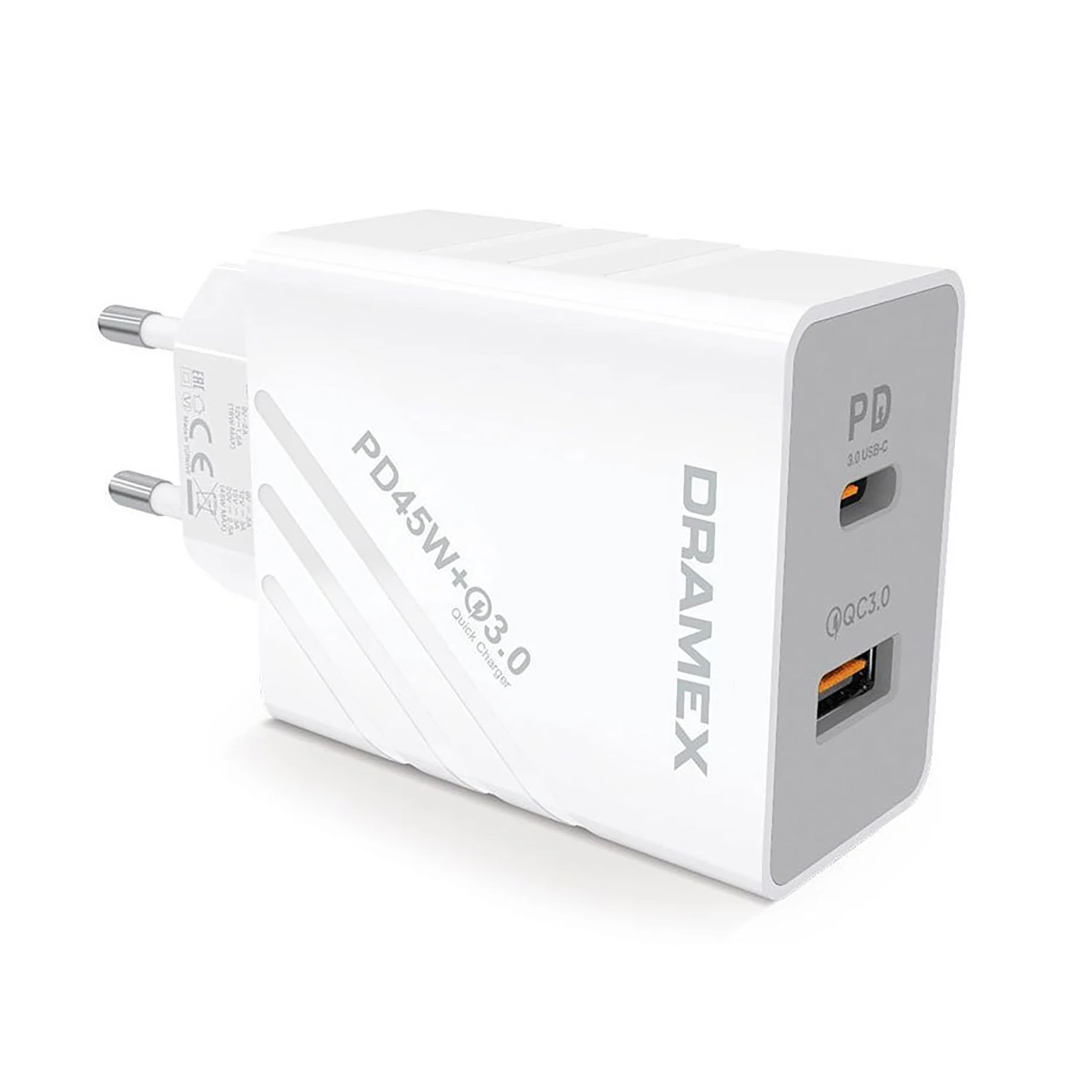 Dramex DPQ45B Quantum 45W PD QC 3.0 1xUSB-A + 1xType-C Port Çıkışlı Şarj Cihazı - Beyaz