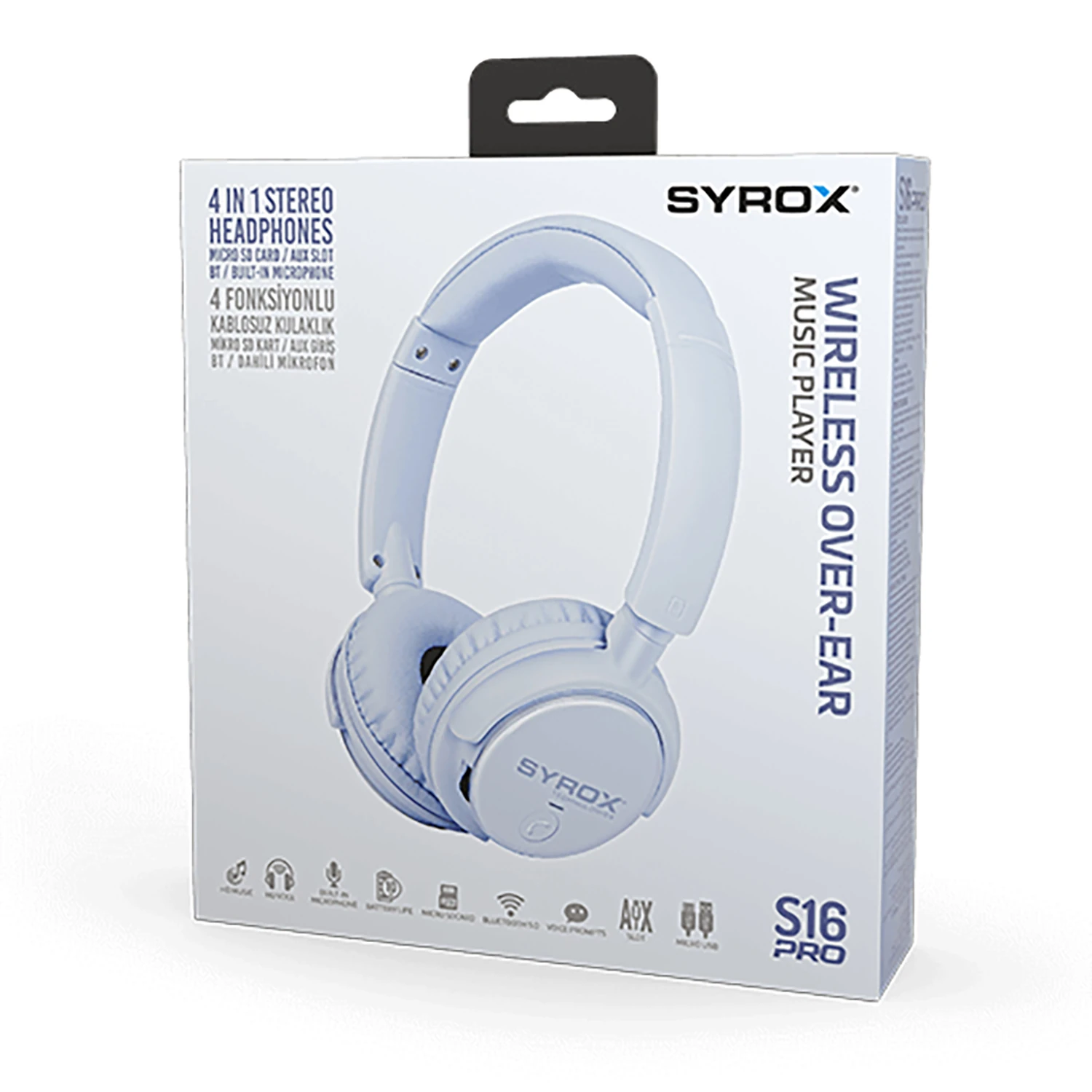 Syrox S16 Hafıza Kartı + 3.5mm AUX Destekli Bluetooth 5.0 Kablosuz Mikrofonlu Kulaküstü Kulaklık - Mavi