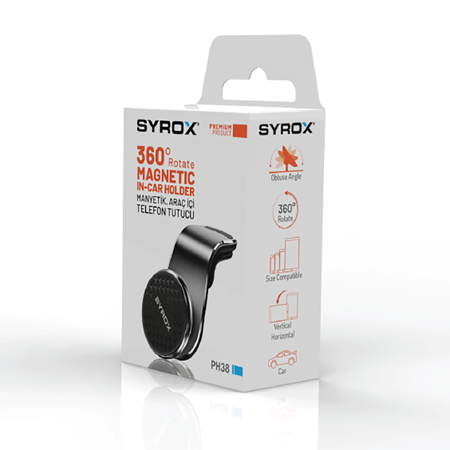 Syrox PH38 Açı Ayarlı Mıknatıslı Araç İçi Telefon Tutucu - Siyah